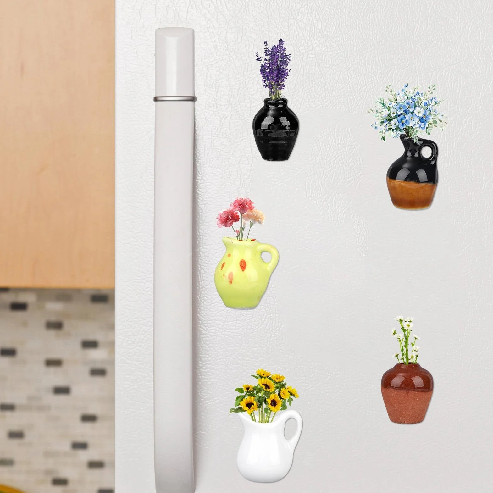 lasuroa 5 Sztuk Mini Wazon Magnesy na Lodówkę, Ceramiczne Słodkie 3D Roślina Wazon Lodówka Magnesy Zabawne Dekoracja Lodówki Do Kuchennej Szafki Biurowej