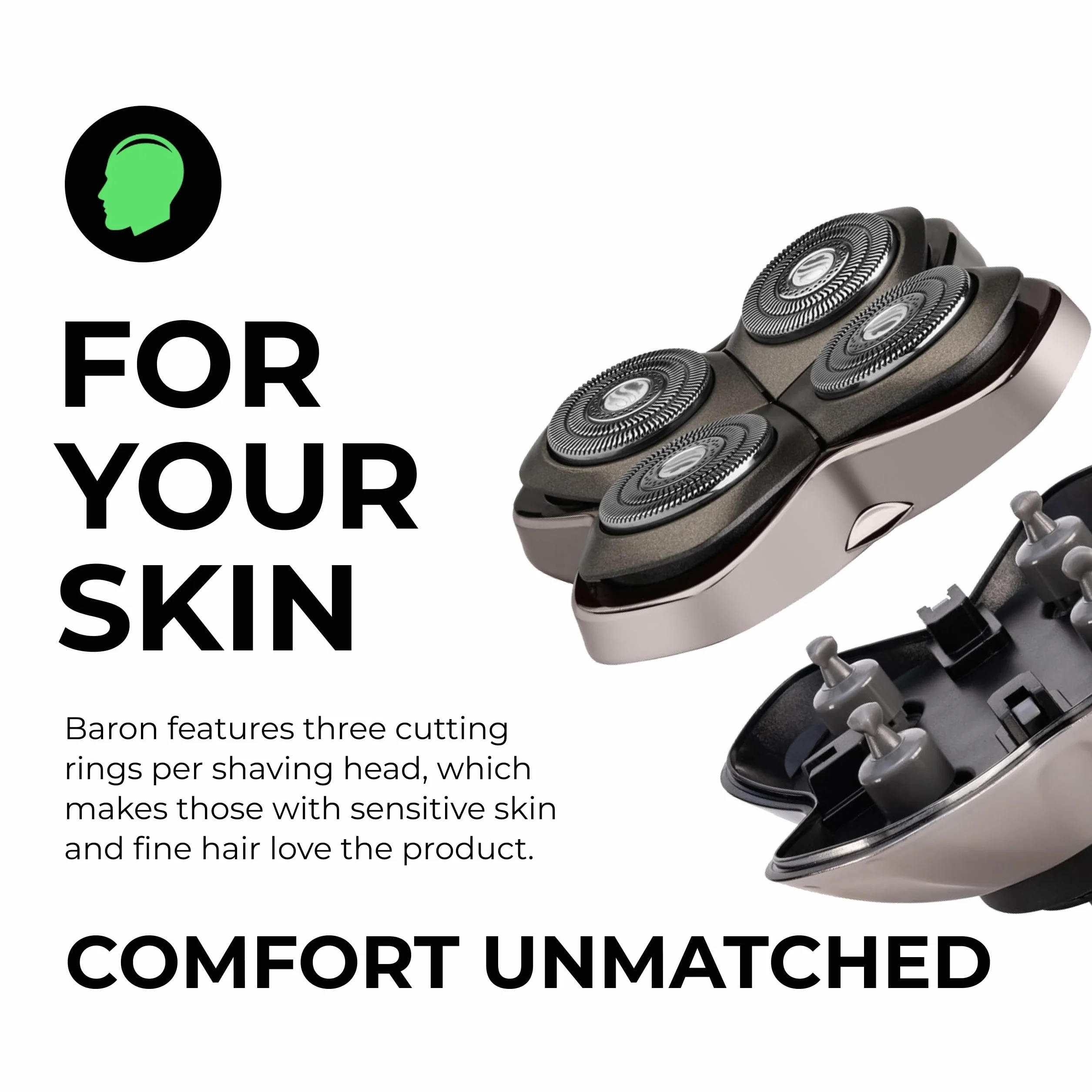 Wymienna głowica Baron PRO 4 od Skull Shaver, wymienne ostrze kompatybilne z golarkami Pitbull, Palm i Butterfly Kiss