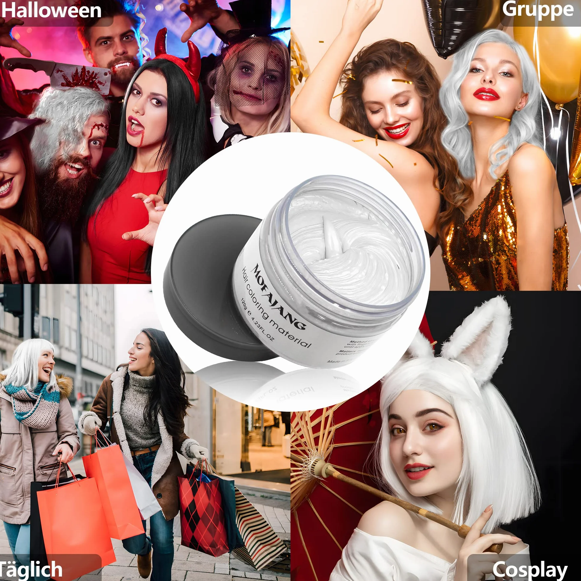 Tymczasowa biała farba do włosów, stylizacja włosów dla mężczyzn i kobiet, naturalna pomada do włosów, wosk do włosów, na imprezę, cosplay i Halloween, 4,23 uncji