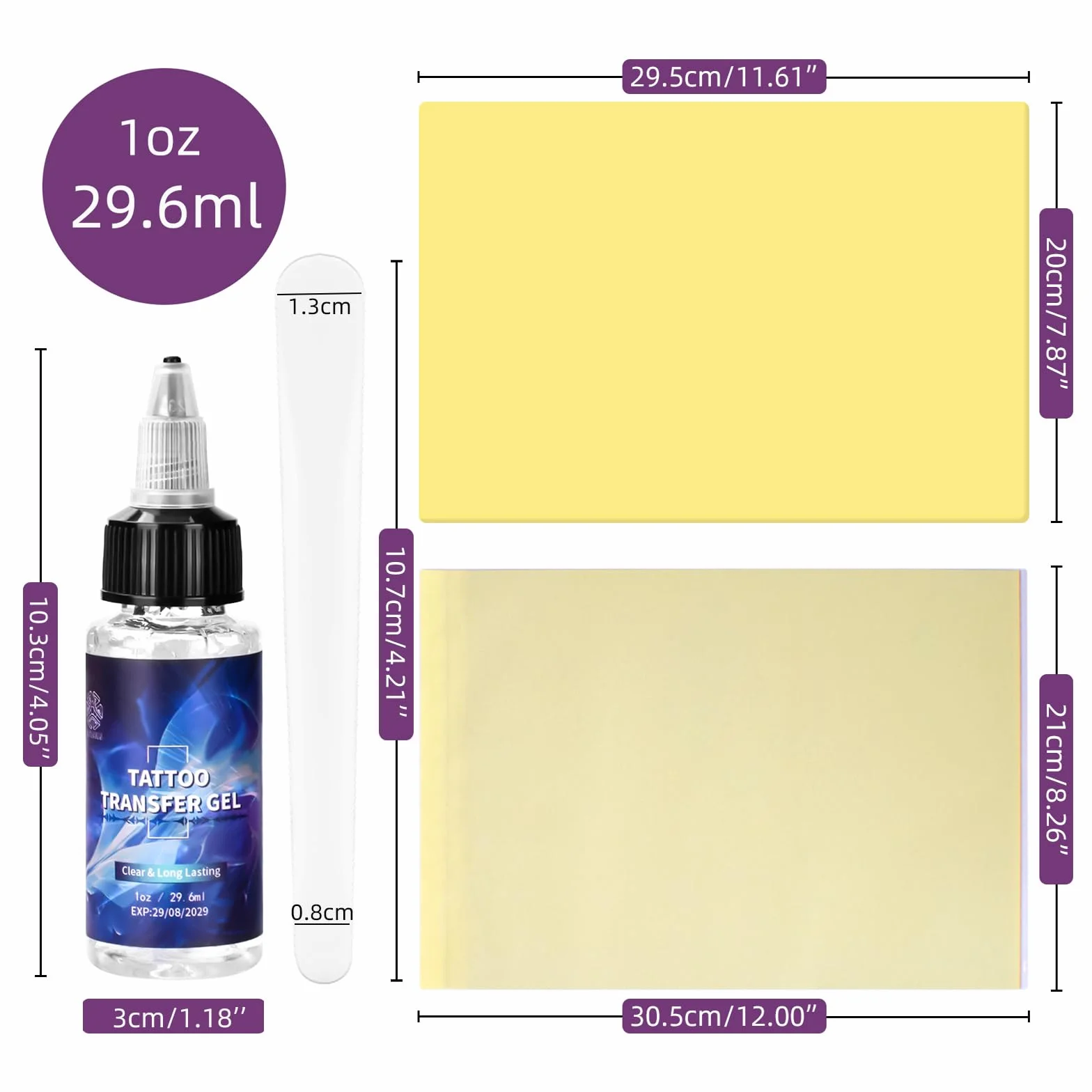 ATOMUS Zestaw żelu transferowego do tatuażu 29,6 ml krem papier transferowy 5 szt. skóra do ćwiczeń 3 mm
