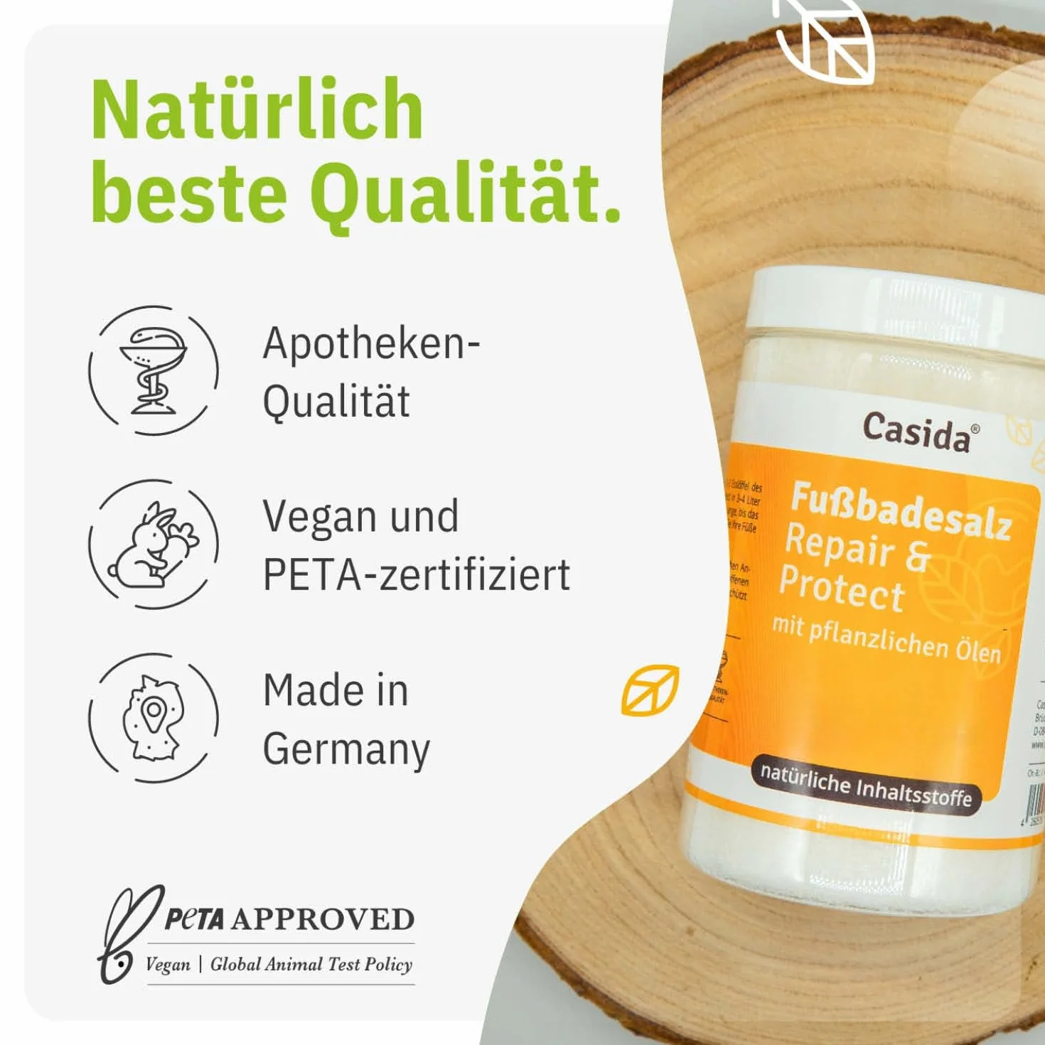 Casida® Sól do Kąpieli Stóp Repair & Protect - ochrona, pielęgnacja i higiena w przypadku grzybicy stóp, grzybicy paznokci, zrogowaciałej skóry i nieprzyjemnego zapachu stóp - jakość apteczna - 375 g