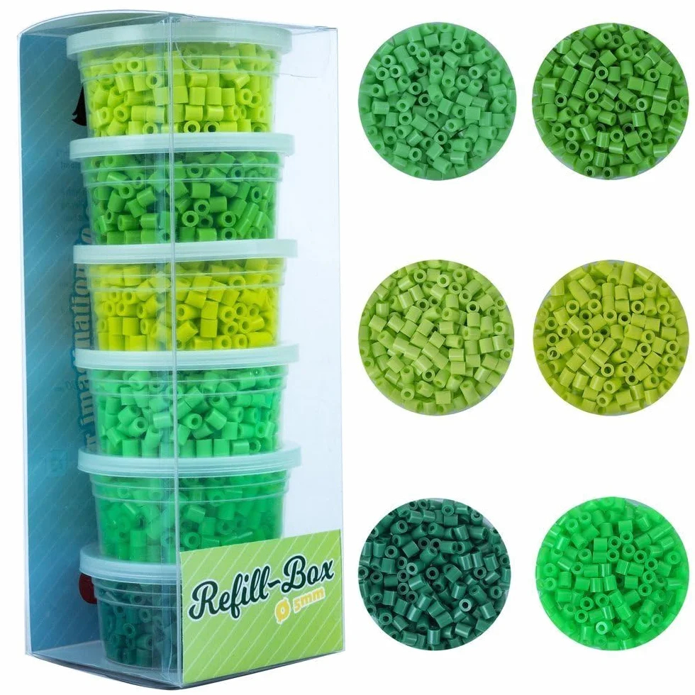 La Manuli Koraliki do Prasowania, ok. 3000 sztuk Koralików Midi (5mm) w pojemniczkach, Odcienie Zielonego