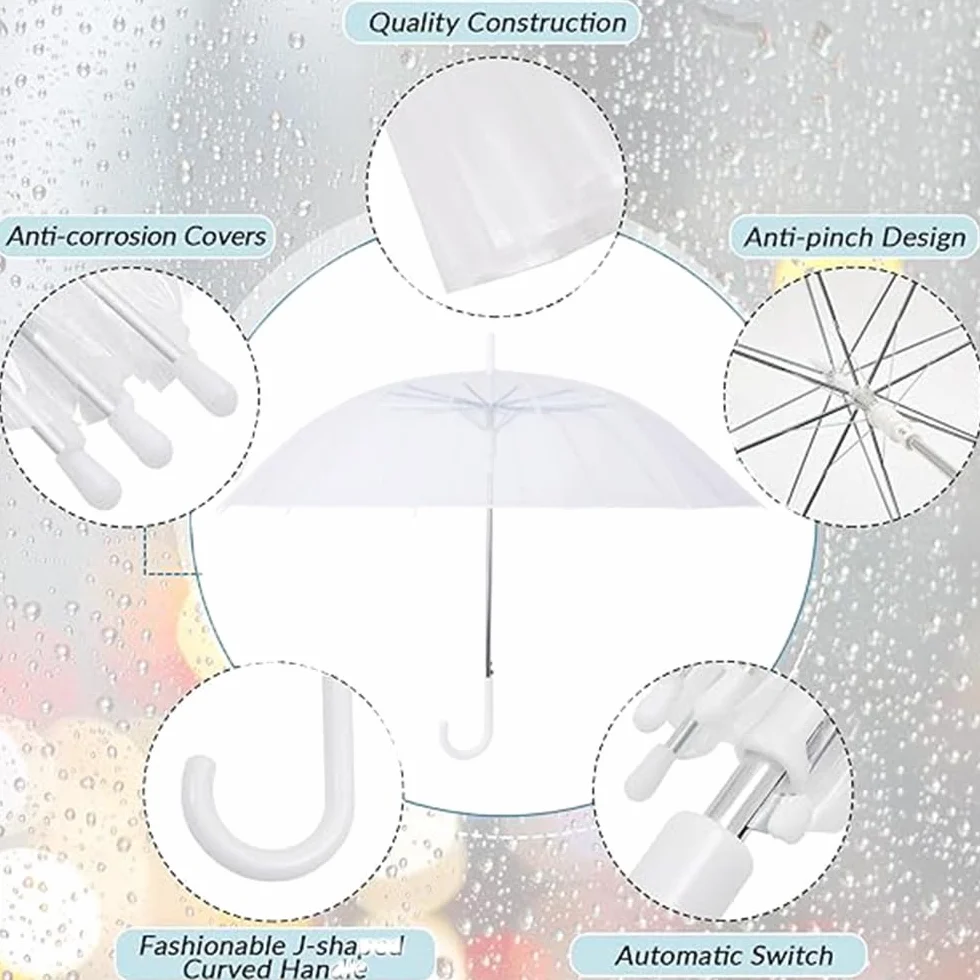 Przezroczysty parasol przeciwdeszczowy, przezroczysty parasol dla dorosłych, idealny na wesele, ukończenie szkoły, zdjęcie - uchwyt J Hook automatycznie otwiera się