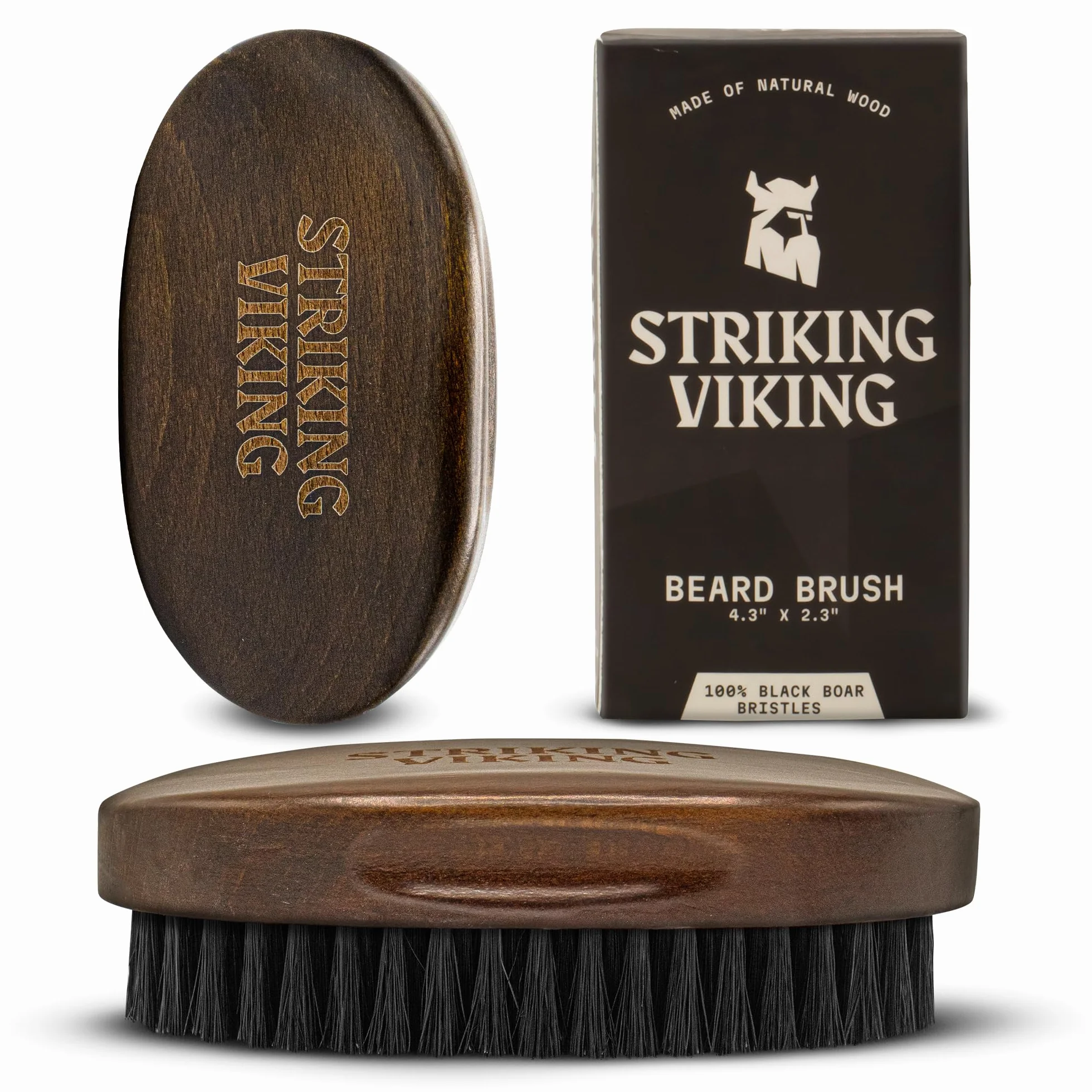 Striking Viking Szczotka do brody z miękkim włosiem dzika - 11 cm, brązowa - antystatyczne narzędzie do stylizacji - szczotka do brody dla mężczyzn