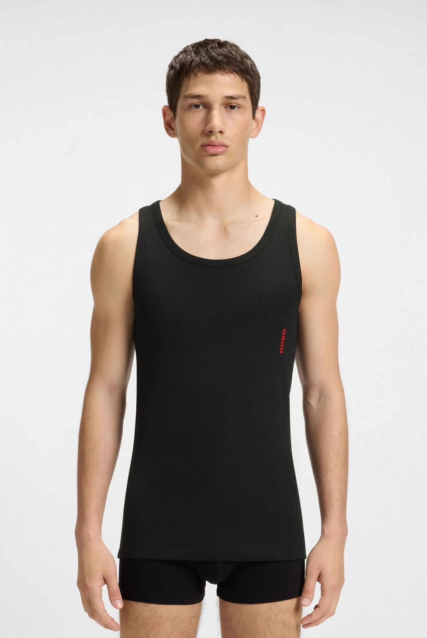 HUGO Męski tank top dwupak dwupak rozciągliwej bawełny bielizna kamizelki z logo, Nowy - czarny 1, XXL