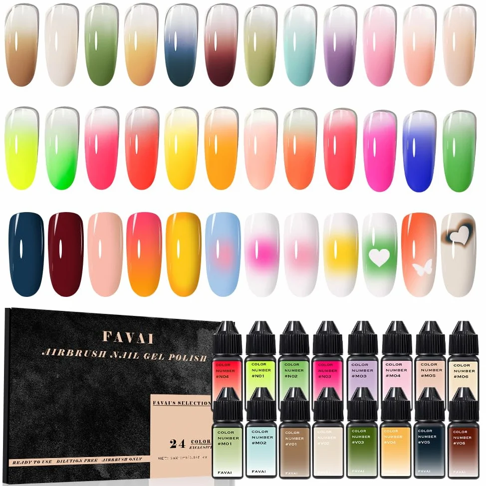 FAVAI Selection 24 kolory Zestaw żelowych lakierów do paznokci Airbrush 10ml