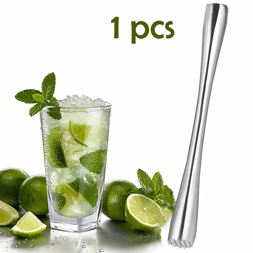 Tłuczek do koktajli ze stali nierdzewnej, tłuczek do koktajli, do przygotowywania puree koktajlowego z naturalnej mięty, limonki i owoców cytrusowych (26 cm)