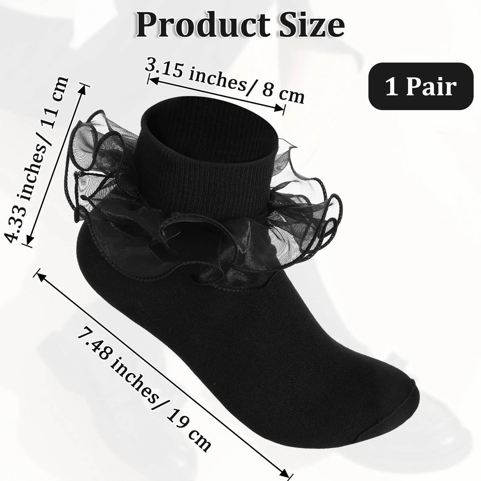 2 szt. eleganckich czarnych skarpet z falbankami dla kobiet, podwójne koronkowe skarpety z falbankami, składane, bawełniane, marszczone, do sukienki, Bobby, dla panny młodej, 2 szt