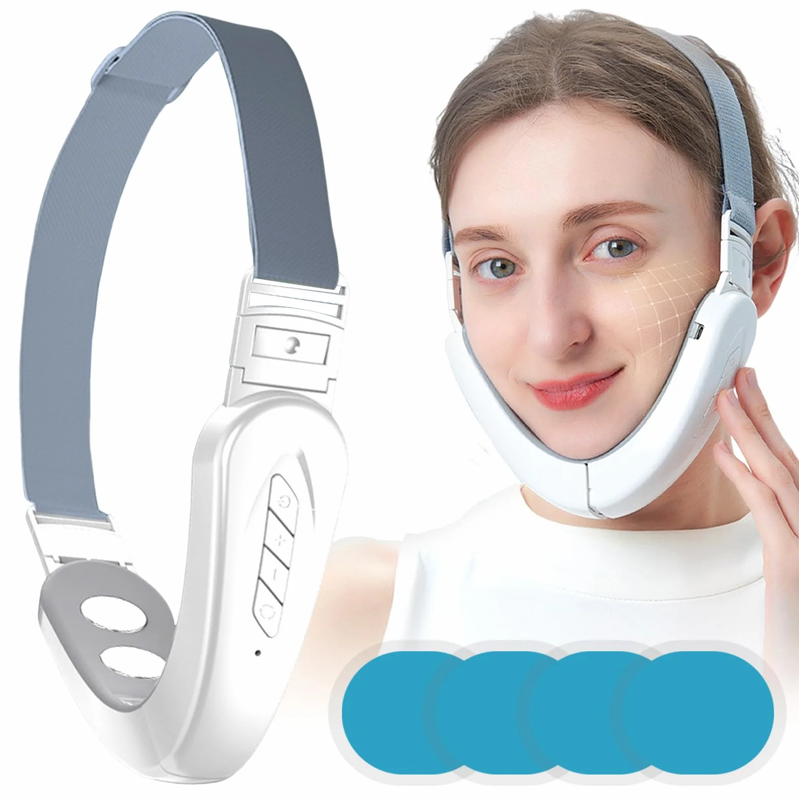 V-Face Shaping Masażer, urządzenie do liftingu twarzy, urządzenie do usuwania podwójnego podbródka, 12 intensywności, urządzenie do masażu twarzy EMS Jawline Trainer do usuwania obrzęków szczęki