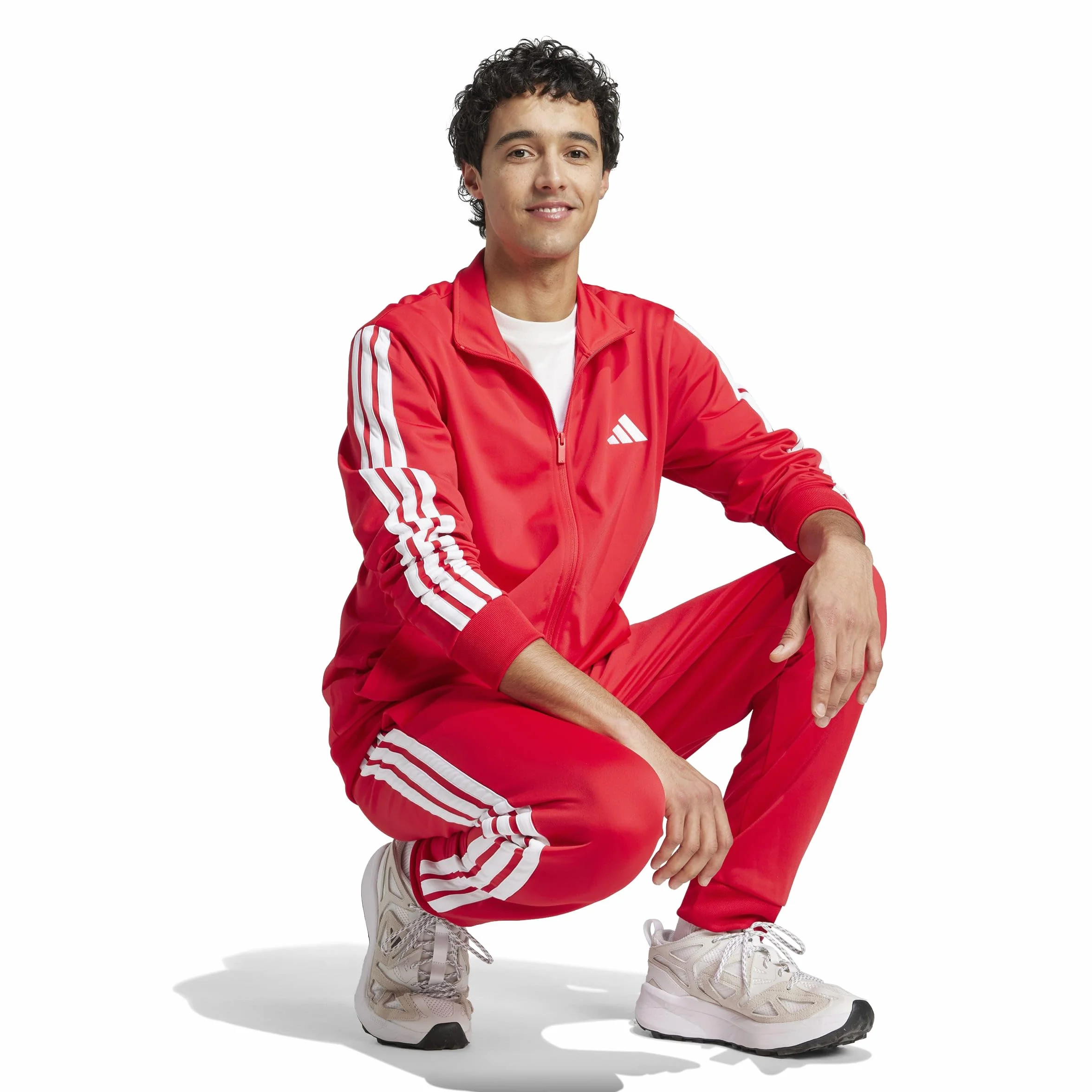 adidas heren SPORTSWEAR BASIC 3 STRIPES TRICOT TRACKSUIT, pure ruby/white, L