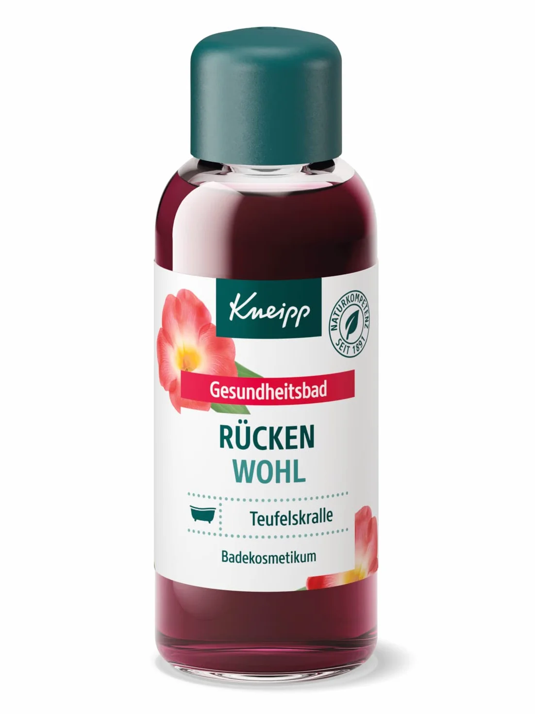 Kneipp Kąpiel zdrowotna dla pleców Wohl – olejek do kąpieli z cennym ekstraktem z diabelskiego pazura i naturalnych olejków eterycznych z lawendy i cajeputu – na plecy, kark i ramiona, 100 ml