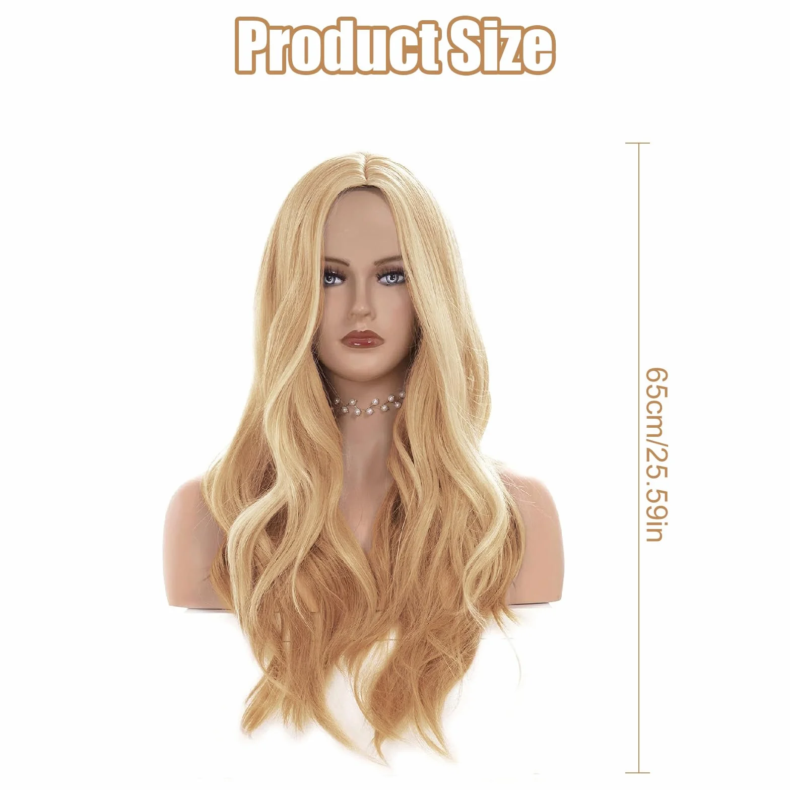 Peruka długa falowana blond naturalna syntetyczna odporna na wysokie temperatury złota 70 cm