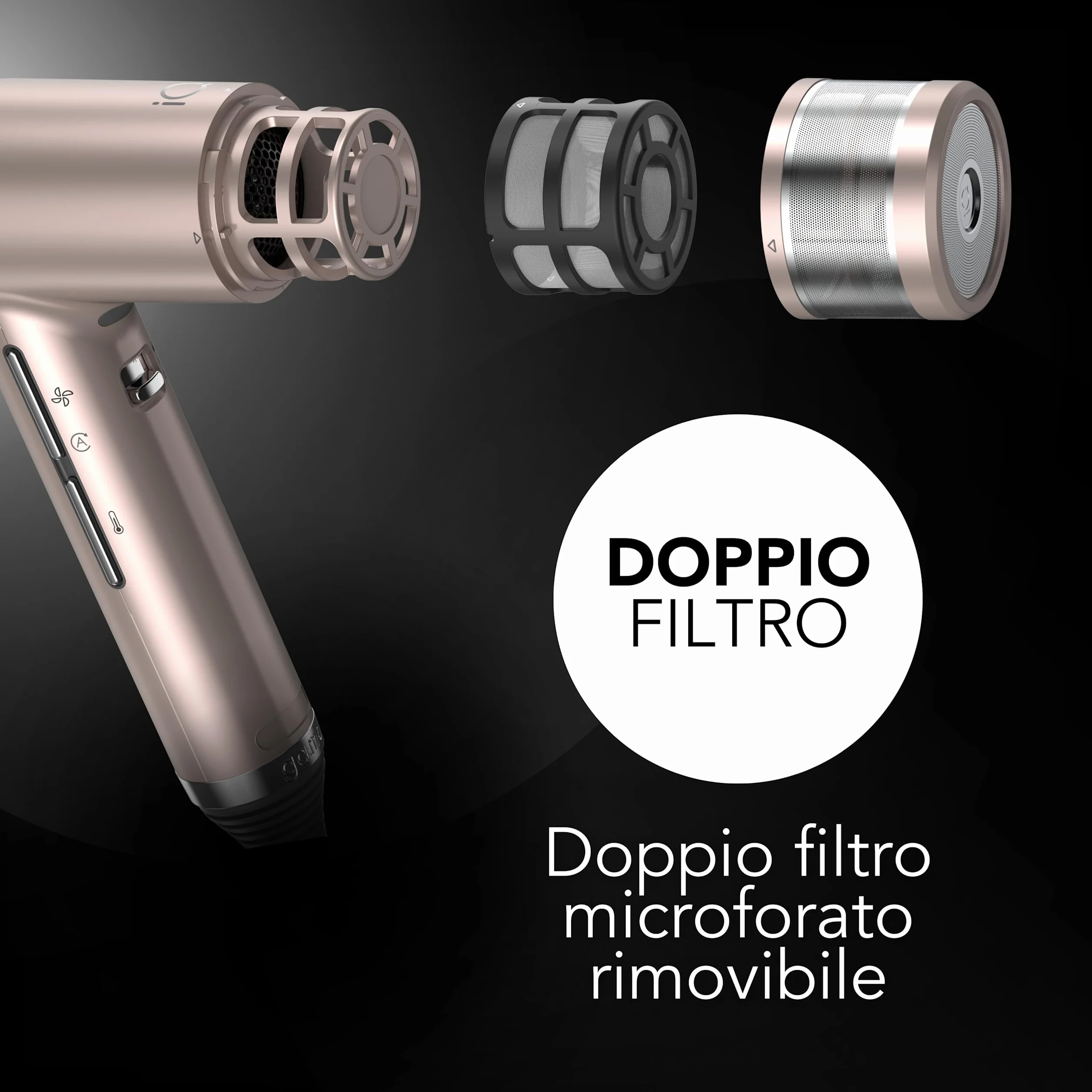 GA.MA Italy Suszarka iQ1 Perfetto 1600 W Bezszczotkowy Silnik 110.000 obr/min Oxy-Active Złoty Róż