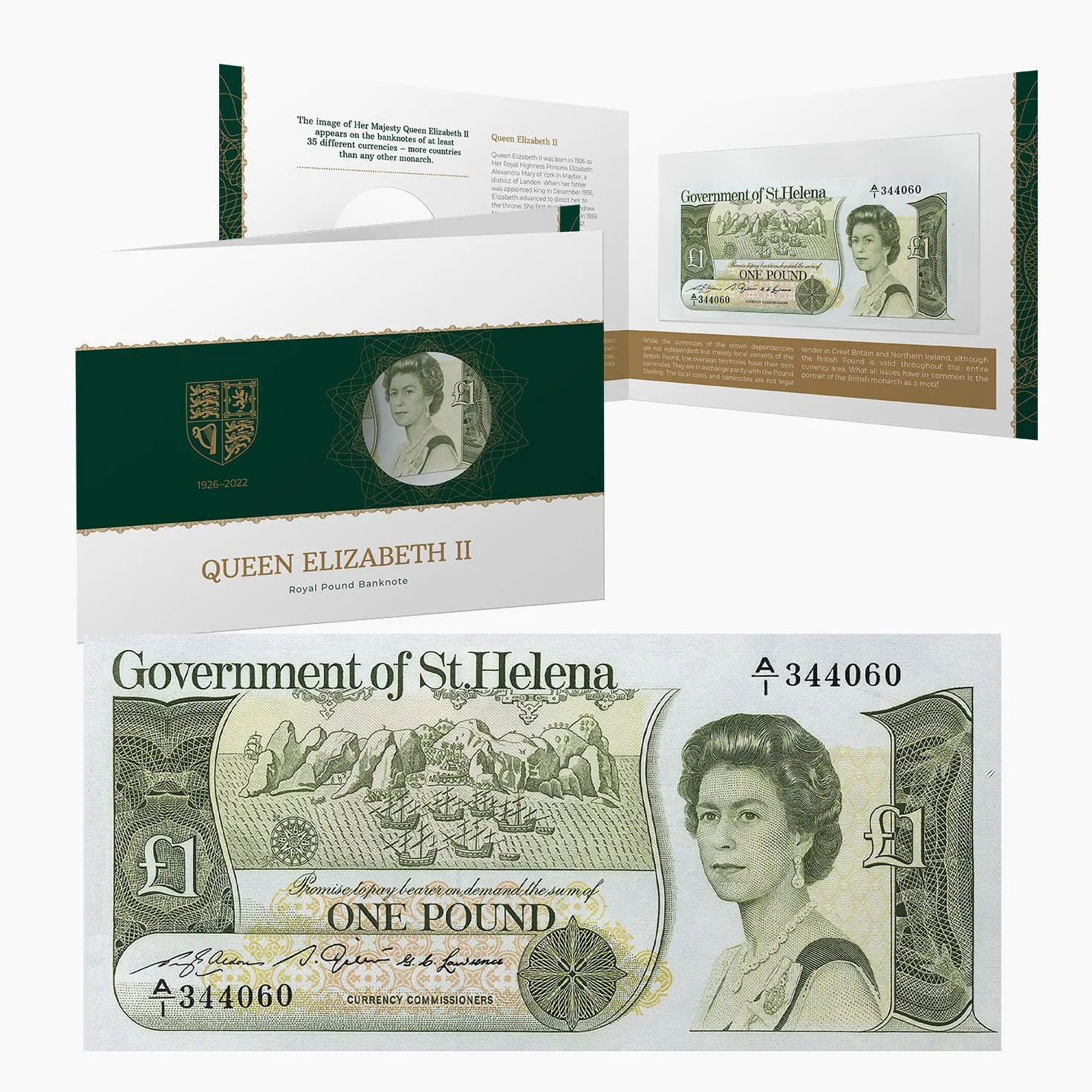 The Koin Club Her Majesty Queen Elżbieta II Królewski funt Banknot 1 Note St Helena w teczce