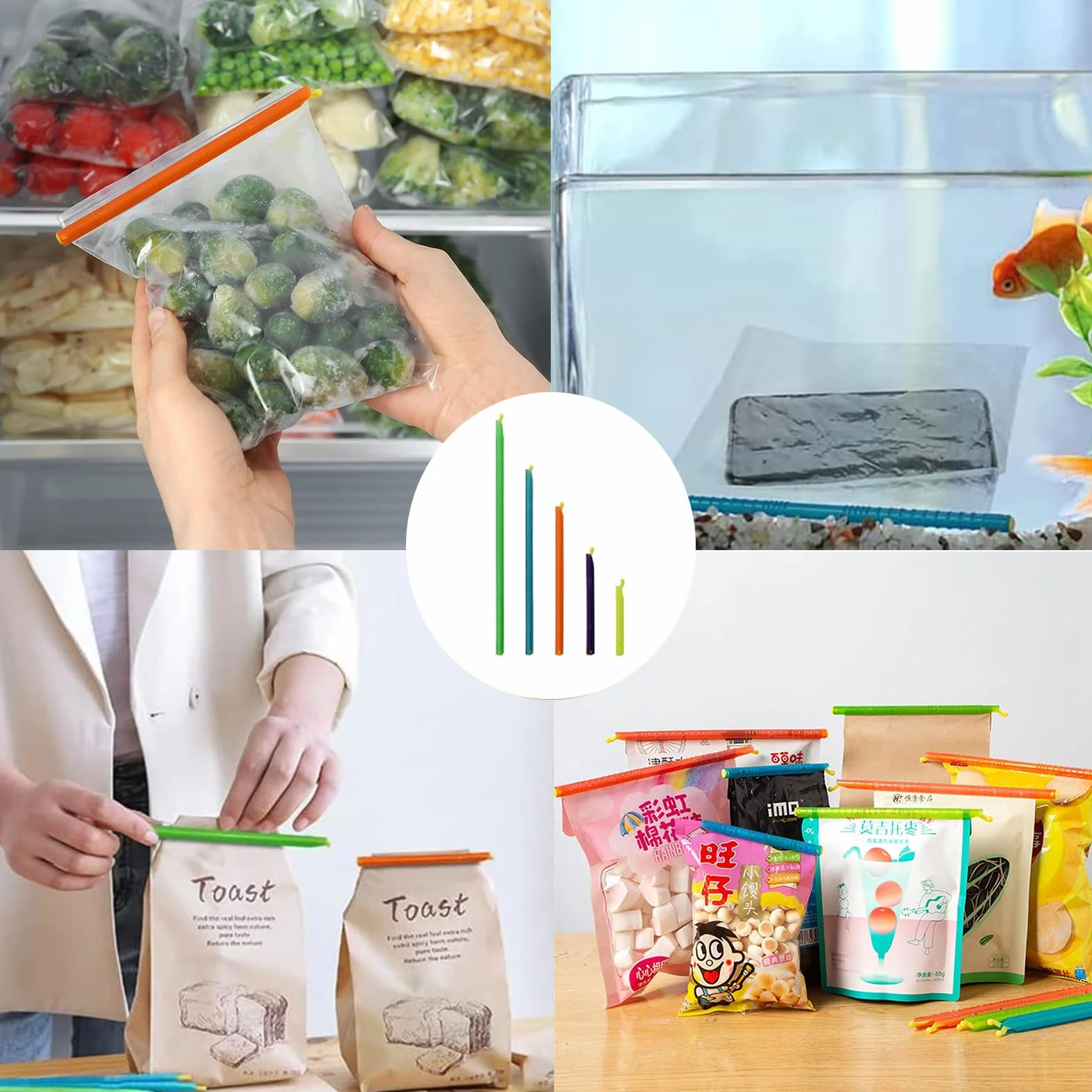 30 sztuk patyczków uszczelniających z tworzywa sztucznego, 5 rozmiarów, trwałe patyczki uszczelniające Magic Bag Sealing Sticks pieczęć wytrzymałościowa, nadają się do zamykania przekąsek, składników