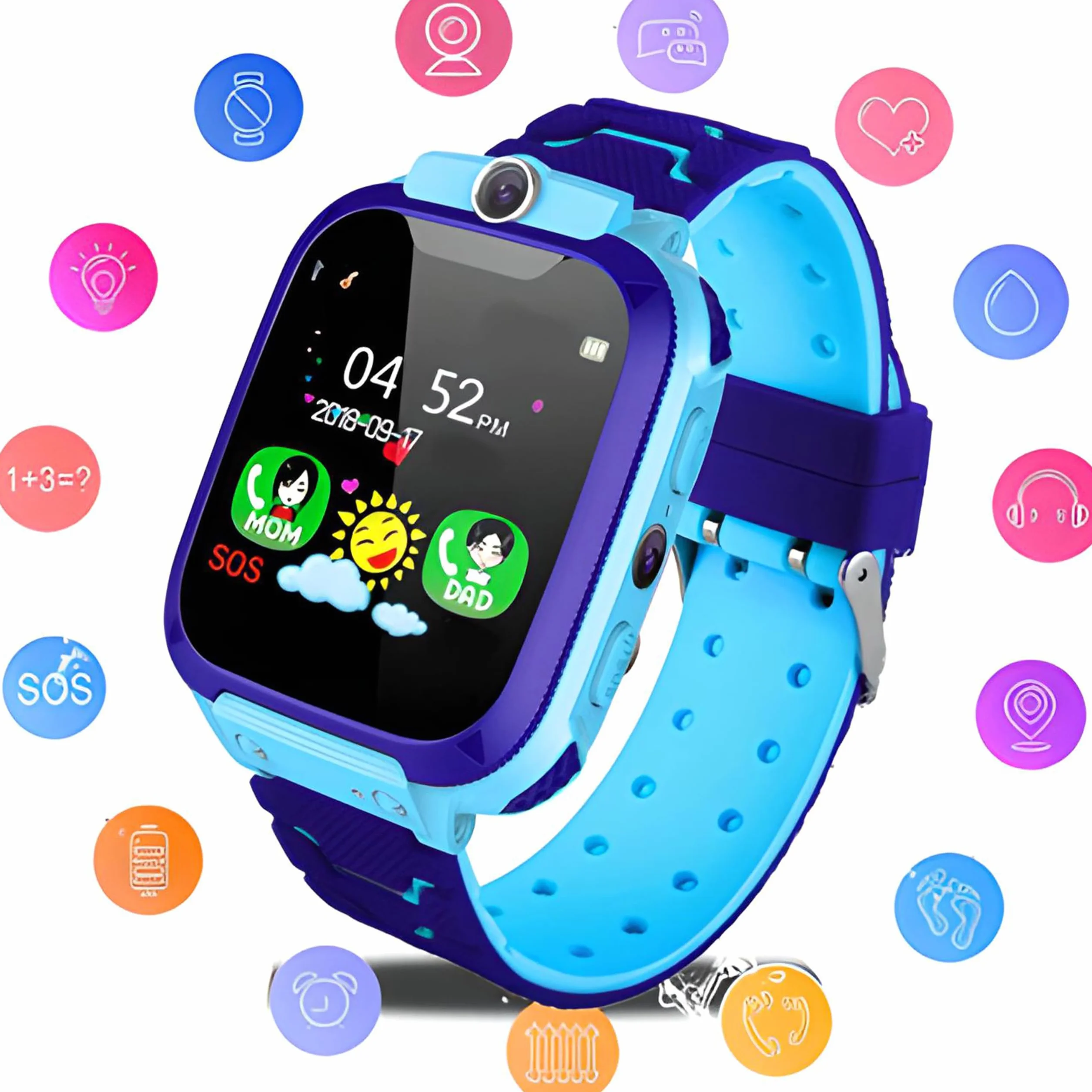 Retoo dziecięcy smartwatch dla chłopców i dziewczynek zegarek na rękę Smart GPS SOS telefon komórkowy smartwatch dla dzieci z muzyką budzikiem trybem szkolnym latarką kolor niebieski