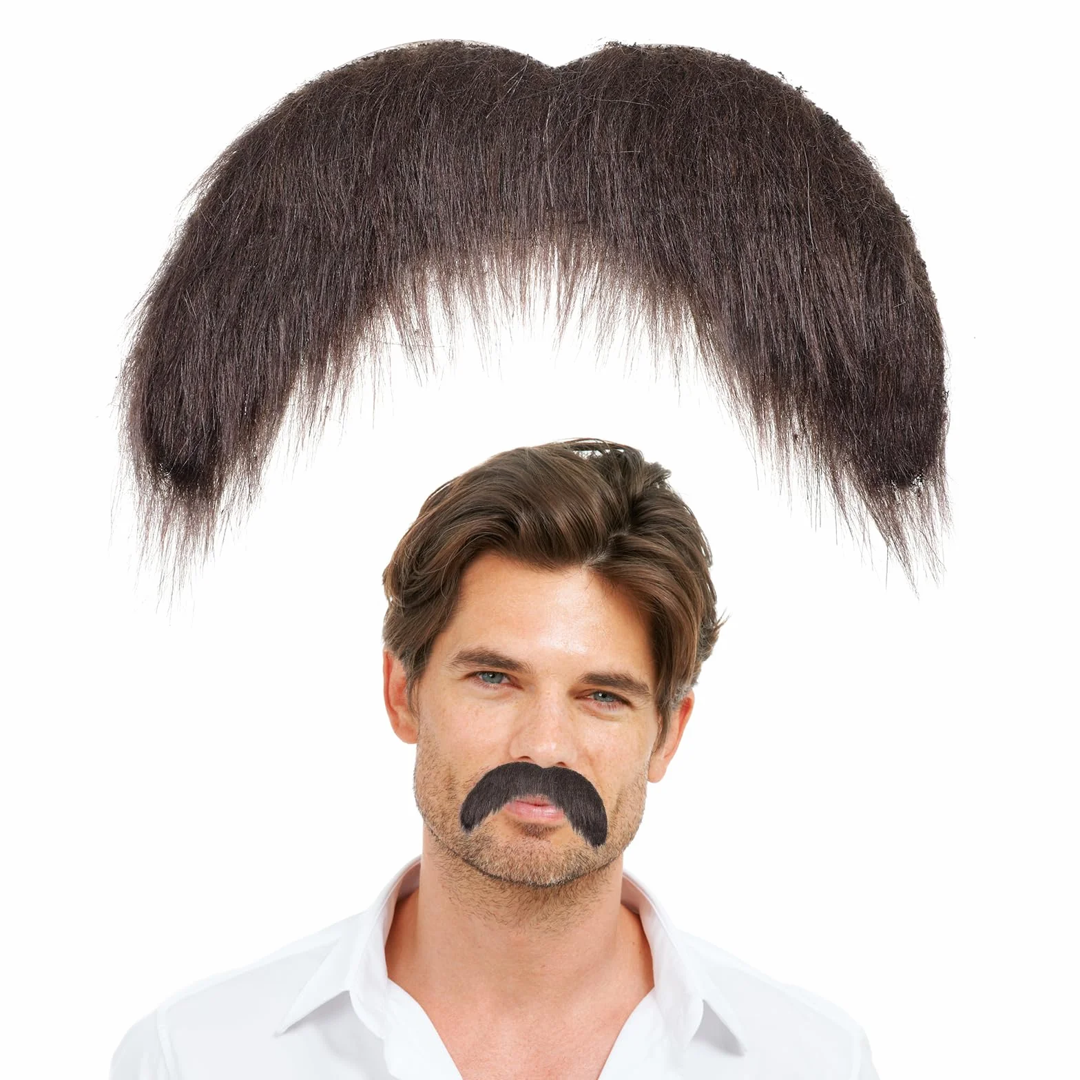 Wąsy do przyklejenia, sztuczne wąsy, brązowe, samoprzylepne, realistyczne włosy na twarzy, do przyklejania, dla mężczyzn, Cosplay, Halloween, imprezy