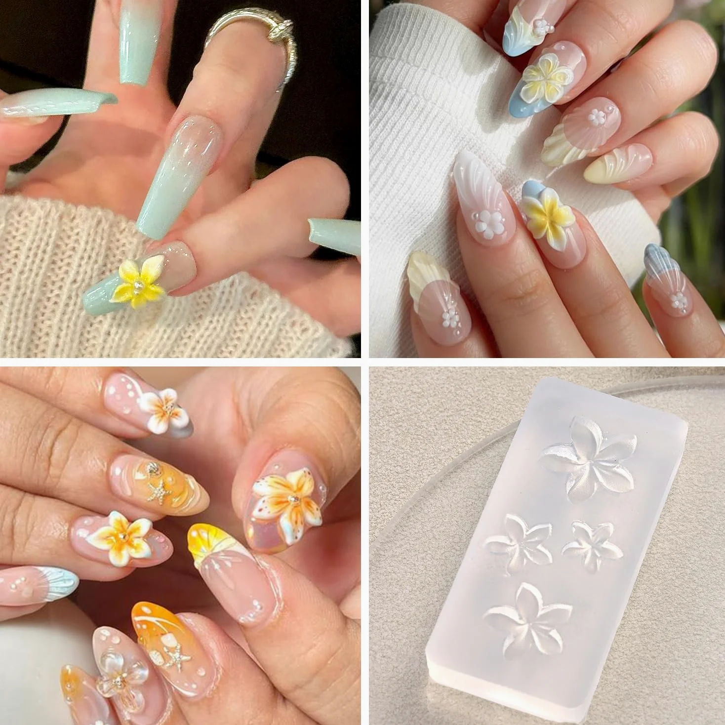 Zestaw silikonowych form do zdobienia paznokci, 3 szt., 3D Plumeria, kwiat i ocean, muszla z długopisem, przezroczyste formy do zdobienia paznokci, narzędzia do manicure, formy para Uñas