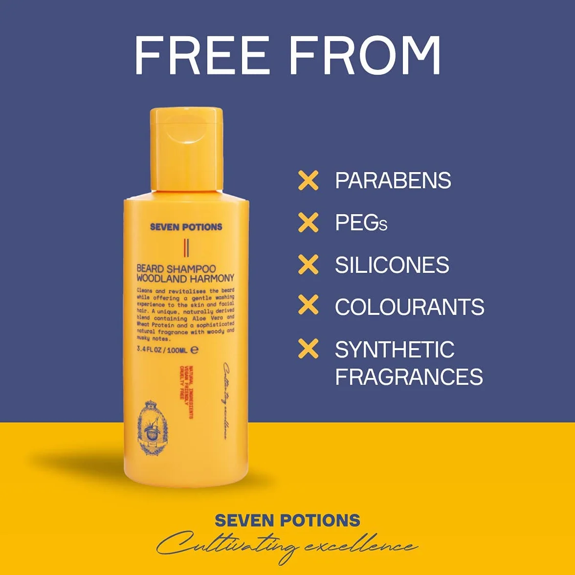 Seven Potions Szampon do brody dla mężczyzn - Myj brodę delikatnie i bez swędzenia - naturalny, wegański i wolny od okrucieństwa - Woodland Harmony (100 ml)