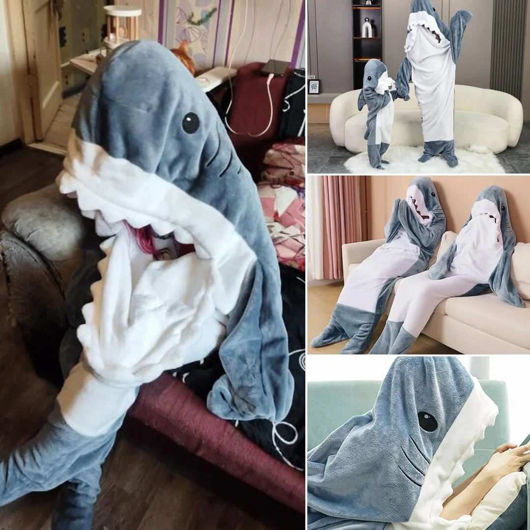 Wishstar Rekinowa kołdra, rekin narzutka, rekin śpiwór, rekin kostium, rekin śpiwór flanelowy na piżama, miękka kołdra Lazy, przytulna narzutka, rozmiar XL