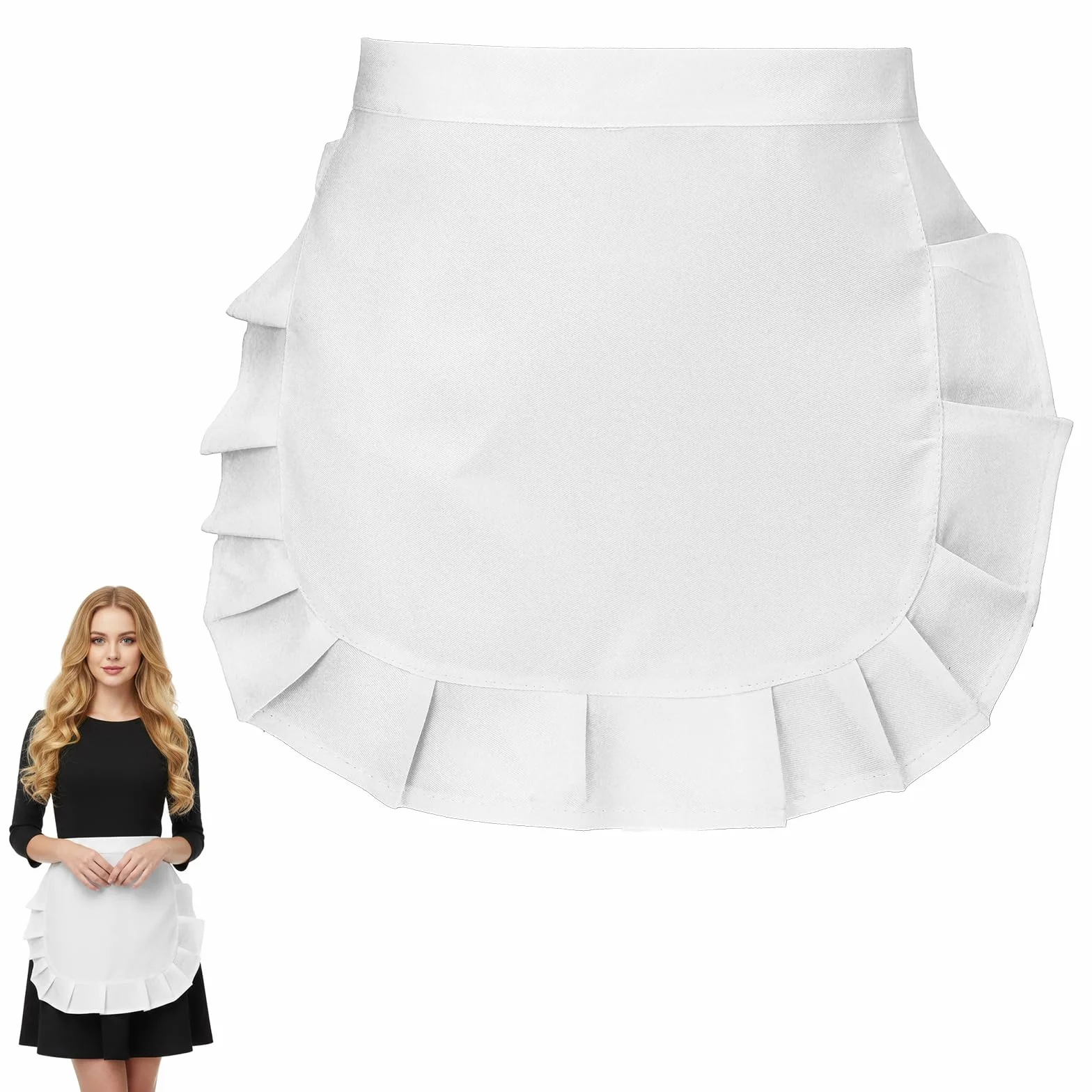 Fartuch damski w talii, biały fartuch z falbankami, biały fartuch kucharski, cosplay, prezent na imprezę, fartuch pokojówki do gotowania, pieczenia, kelnerki, bistro, Cosplay, majsterkowania