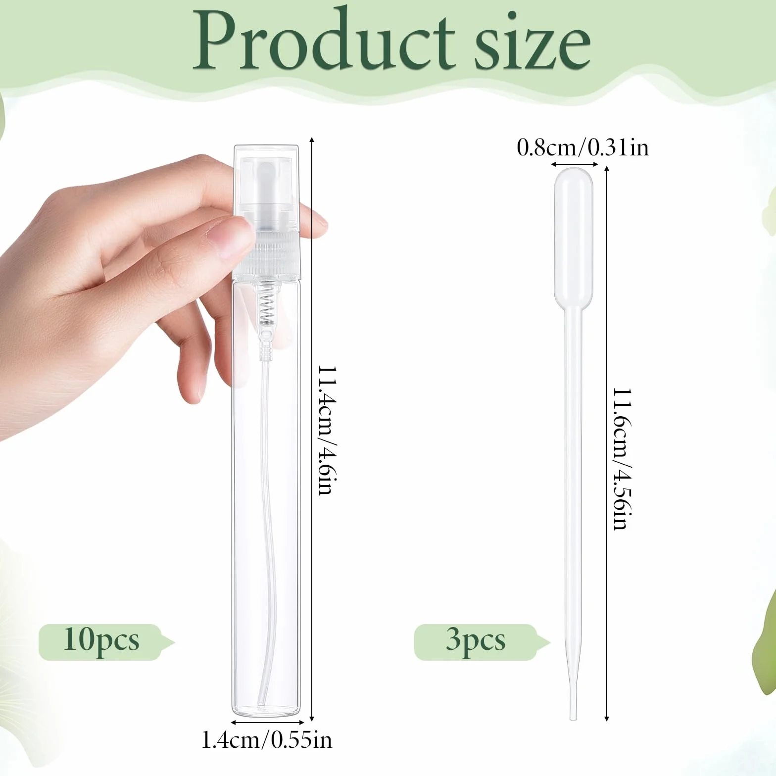 Prasacco - Małe butelki z rozpylaczem, 10 sztuk, 10 ml, przezroczyste, ze słomkami do napełniania, do perfum i podróży