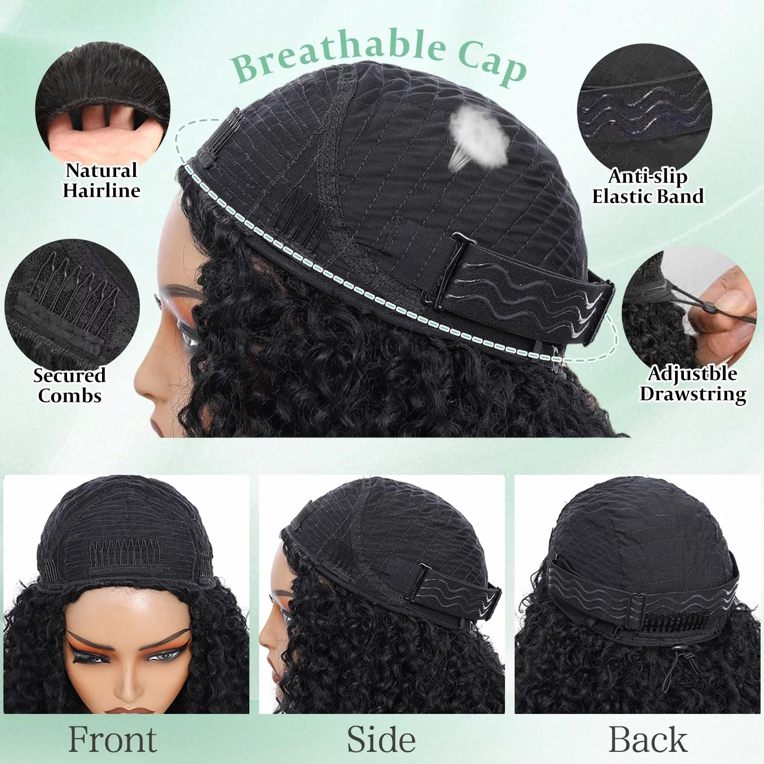 Kinky Curly Half Wig Human Hair 180% Density 3 In 1 Seamless Flip Over Half Wigs Human Hair Glueless Wear and Go Kinky Curly Wig with Drawstring Headband Wigs for Women Invisible Hairline 16 Inch