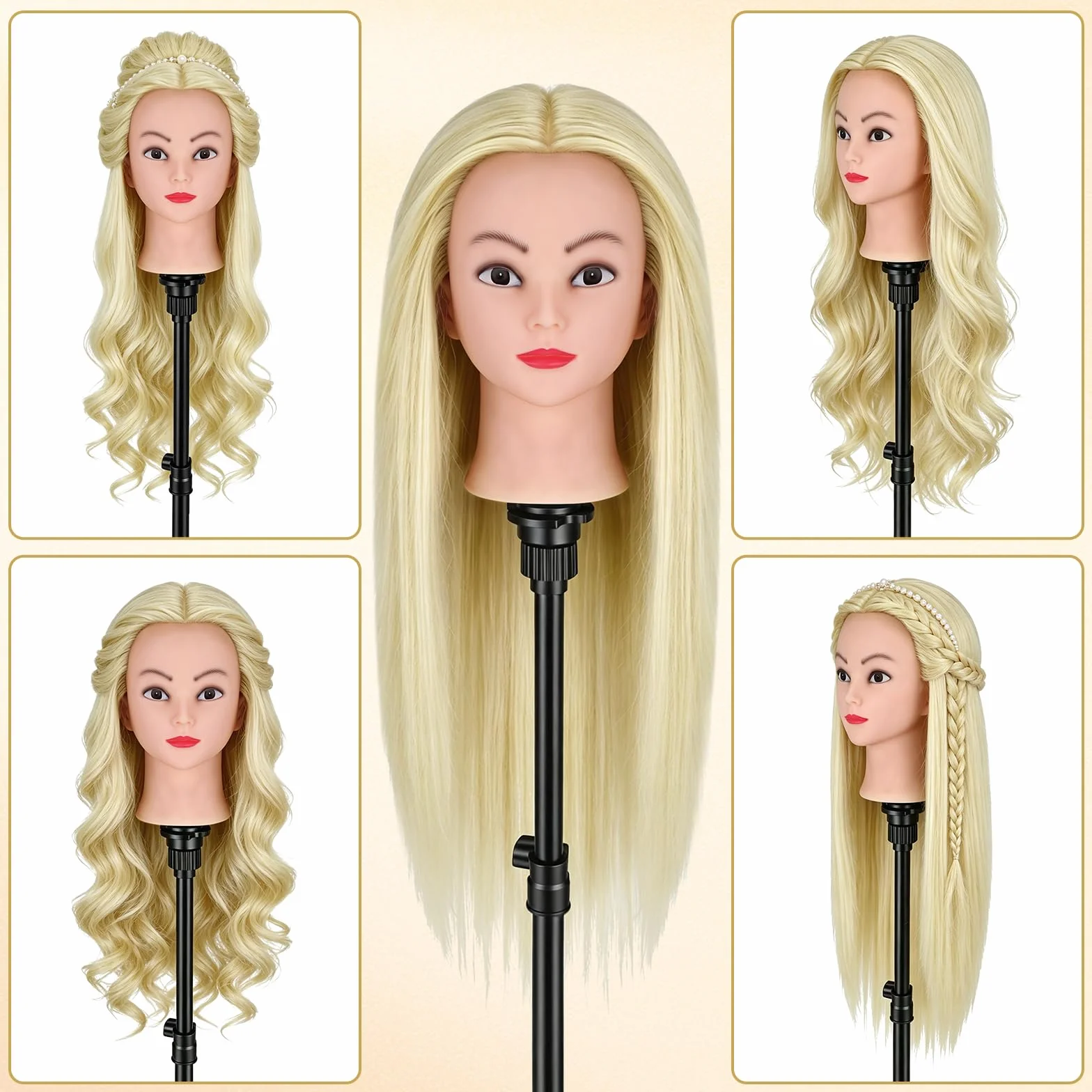 TwoWin Głowa treningowa fryzjerska 20" 51 cm 80% prawdziwe włosy do stylizacji peruki z zaciskiem zestaw do zaplatania DIY jasnozłota