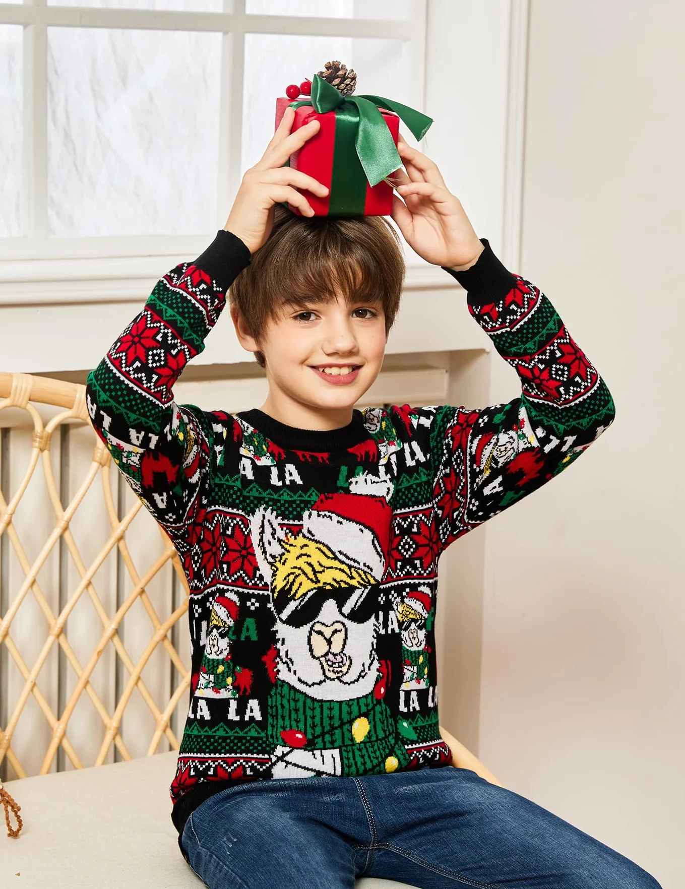 Fanient Chłopcy dziewczęcy sweter bożonarodzeniowy dla dzieci, sweter z dzianiny, zabawny nadruk 3D, bluza bożonarodzeniowa, 7-14 lat