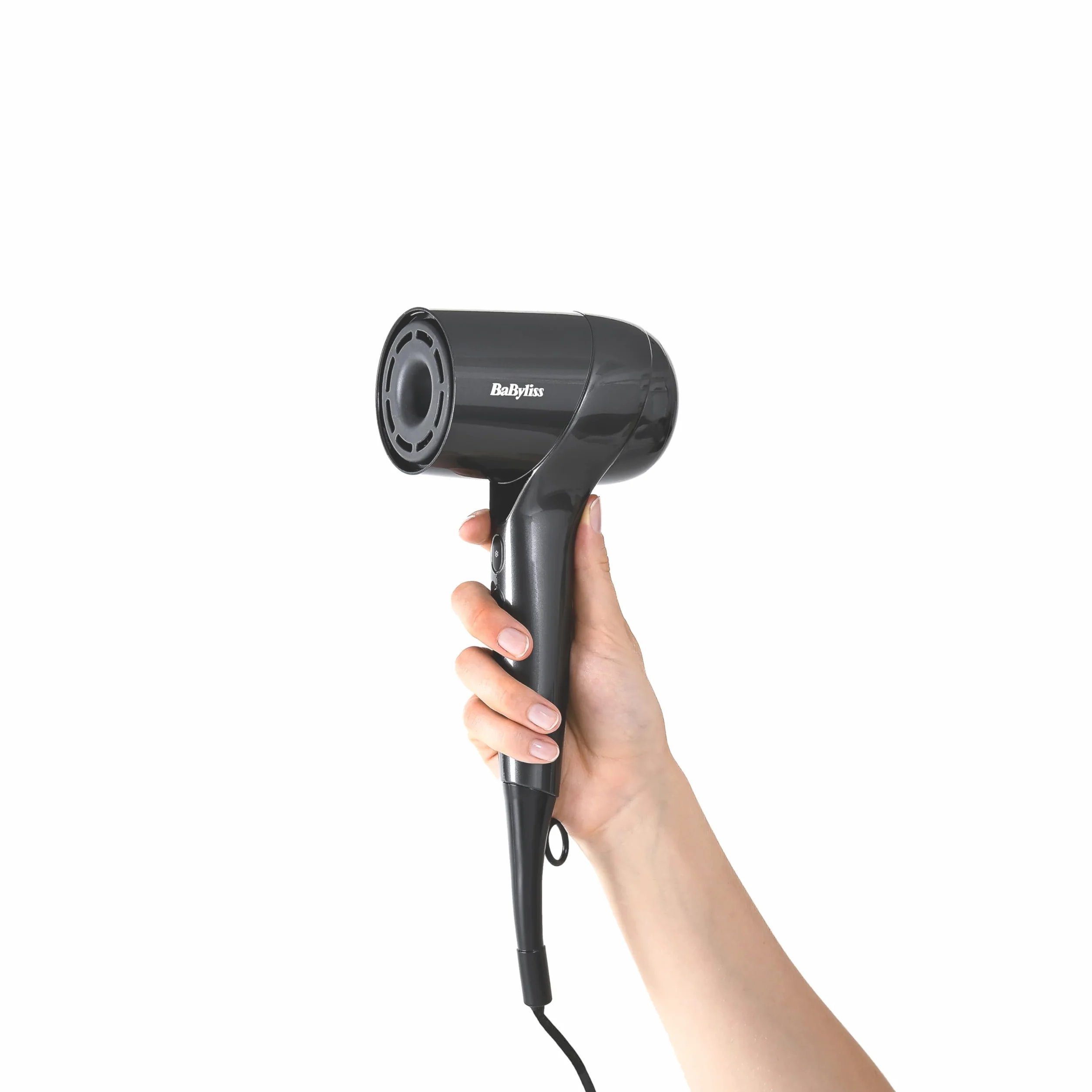 Suszarka do włosów BaByliss Titanium Shine – mocna i kompaktowa, ergonomiczna suszarka, jonizacja przeciw puszeniu, 3 ustawienia temperatury i 3 prędkości, kolor srebrny, model D6200DE