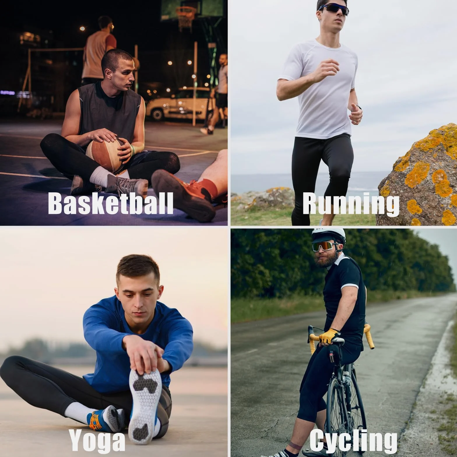HYCOPROT Męskie Spodnie Kompresyjne 3/4 z Kieszeniami Bieganie Trening Sportowy Rajstopy Capri Legginsy Base Layer Koszykówka Siłownia