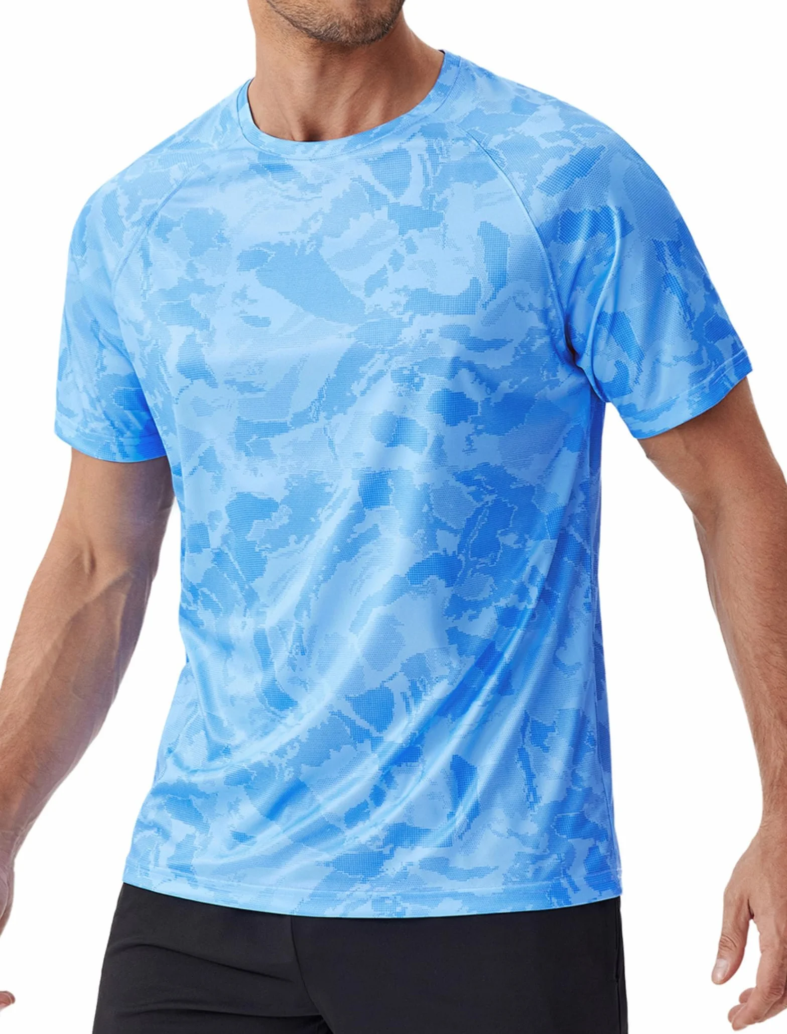 PINSPARK Koszulka męska UV Rashguard, koszulka sportowa, UPF 50+, z krótkim rękawem, oddychająca koszulka do biegania, pływania, surfingu