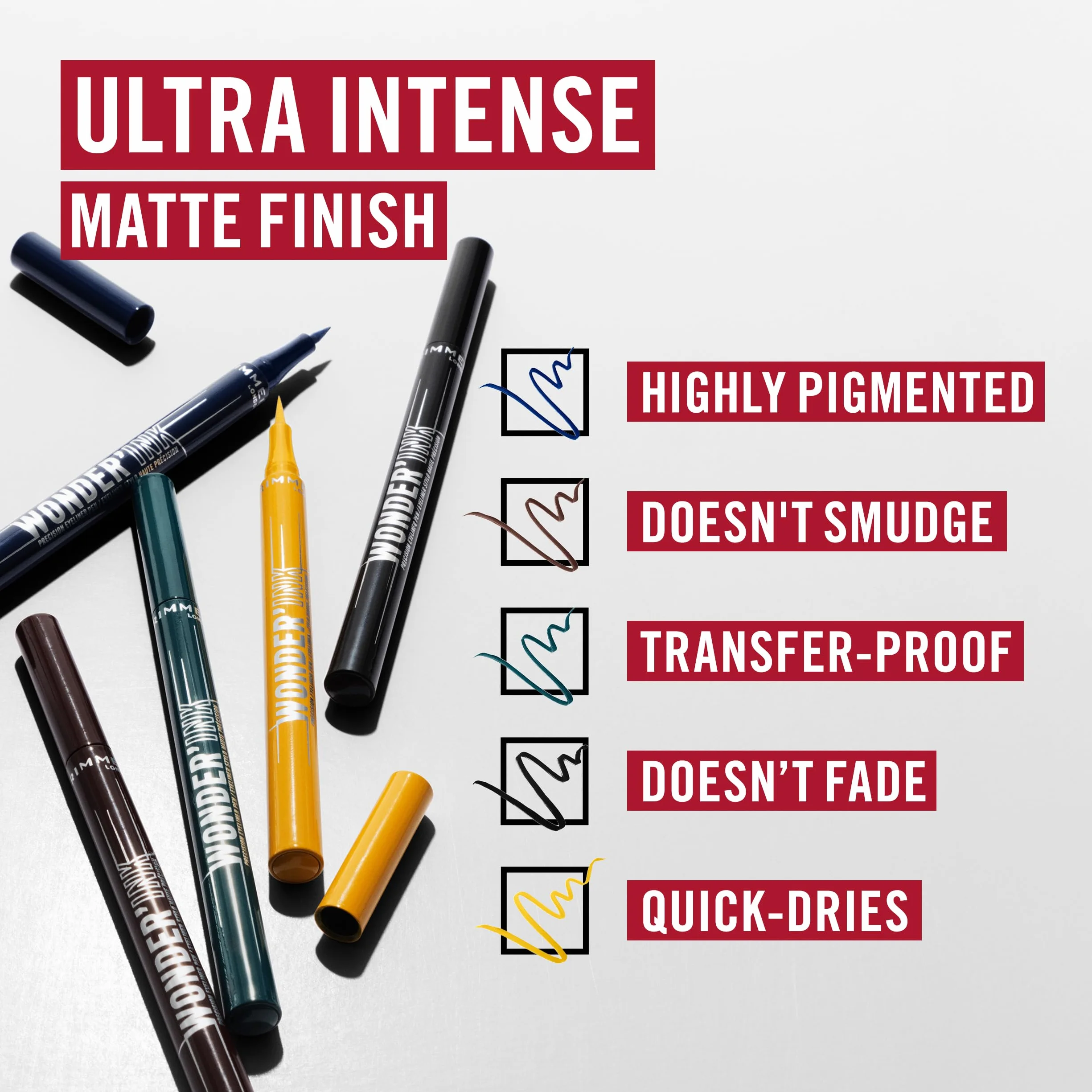 Rimmel Wonder'Ink Ultimate 24HR wodoodporny eyeliner, intensywny kolor, długotrwały, matowy