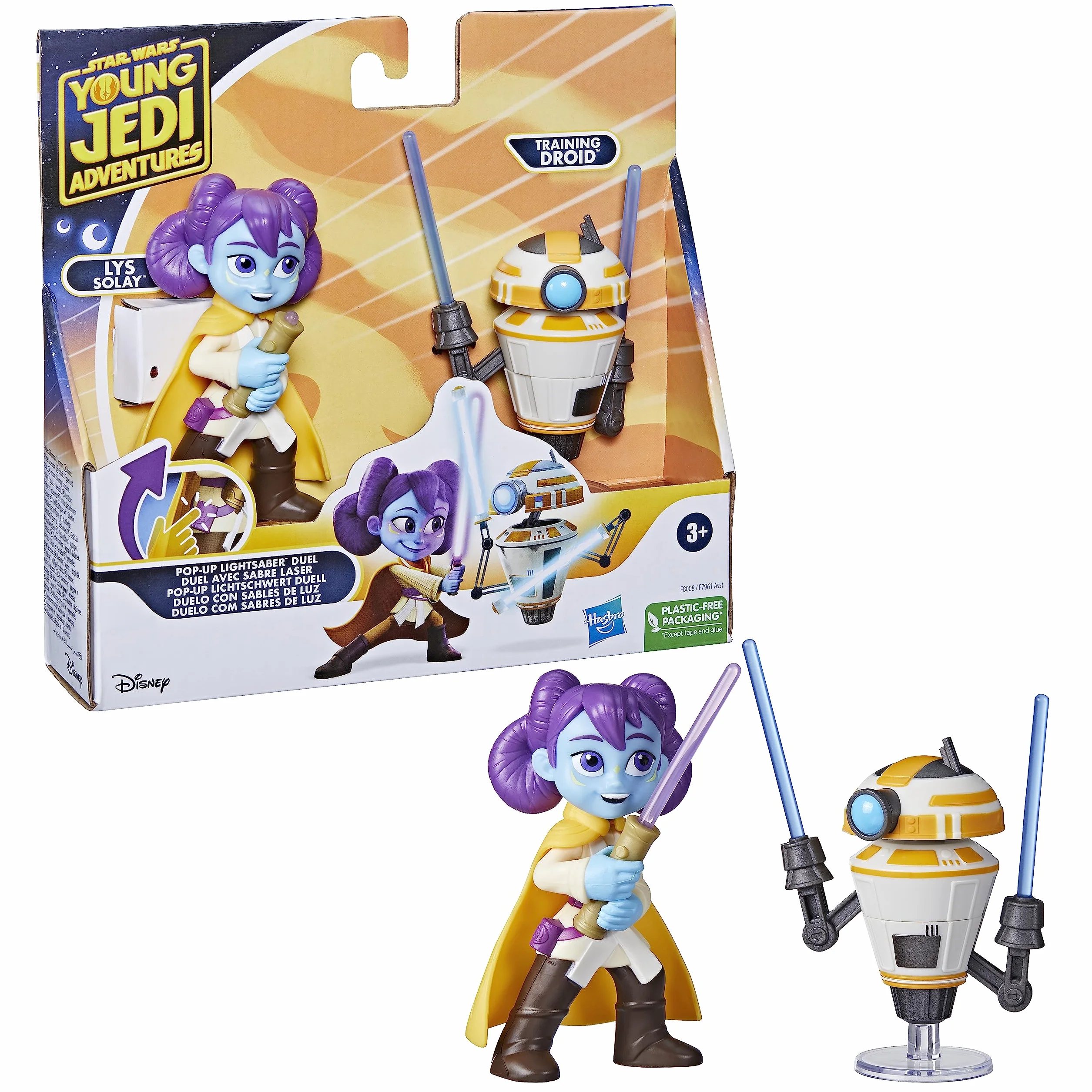 Hasbro Star Wars, Pojedynek z mieczem laserowym Pop-up Lys Solay i Droid Trening, zabawki Star Wars w skali 10 cm dla chłopców i dziewcząt
