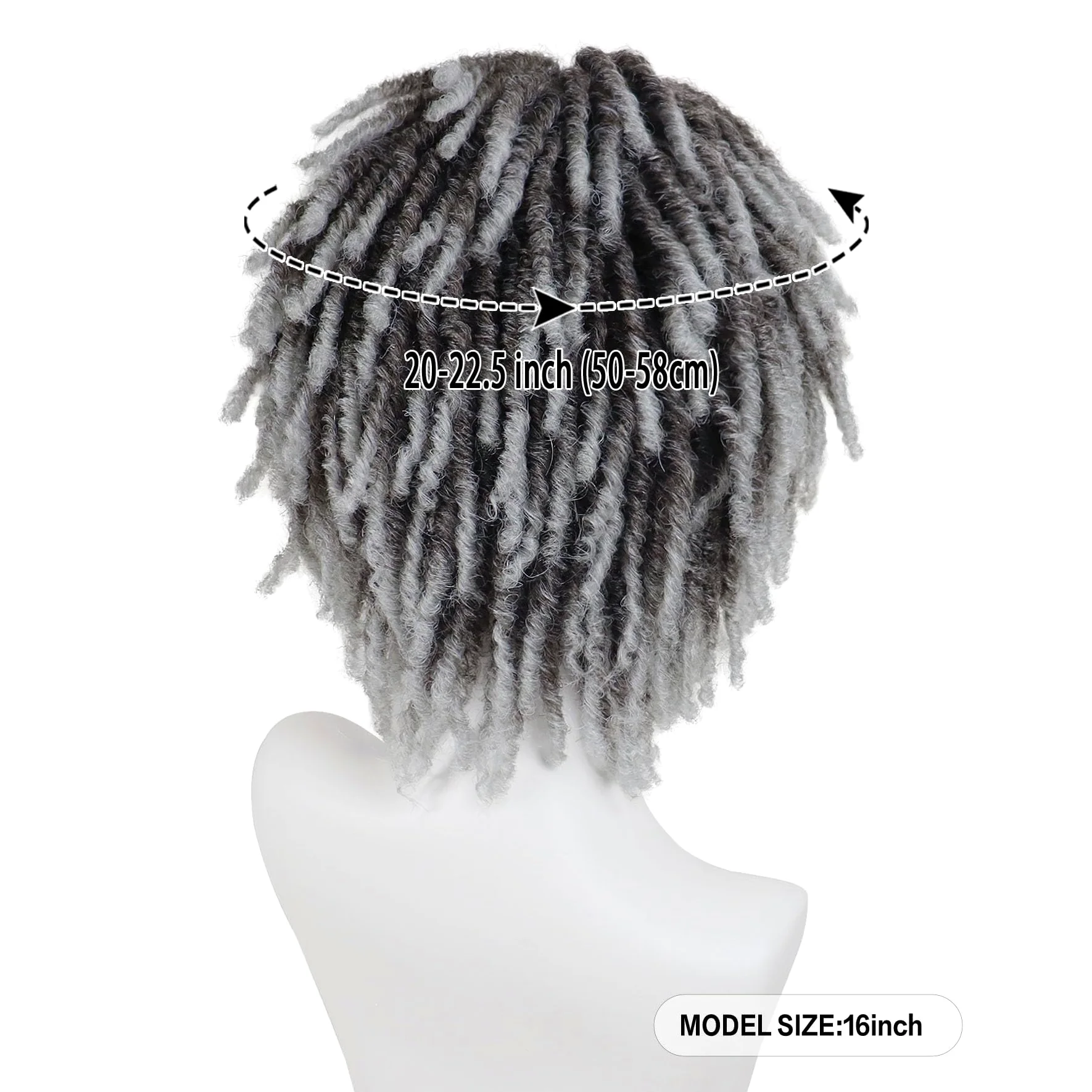GNIMEGIL Krótka Peruka Dreadlock mężczyzna ombré-szara realistyczny Twist Rasta Cosplay kostium impreza