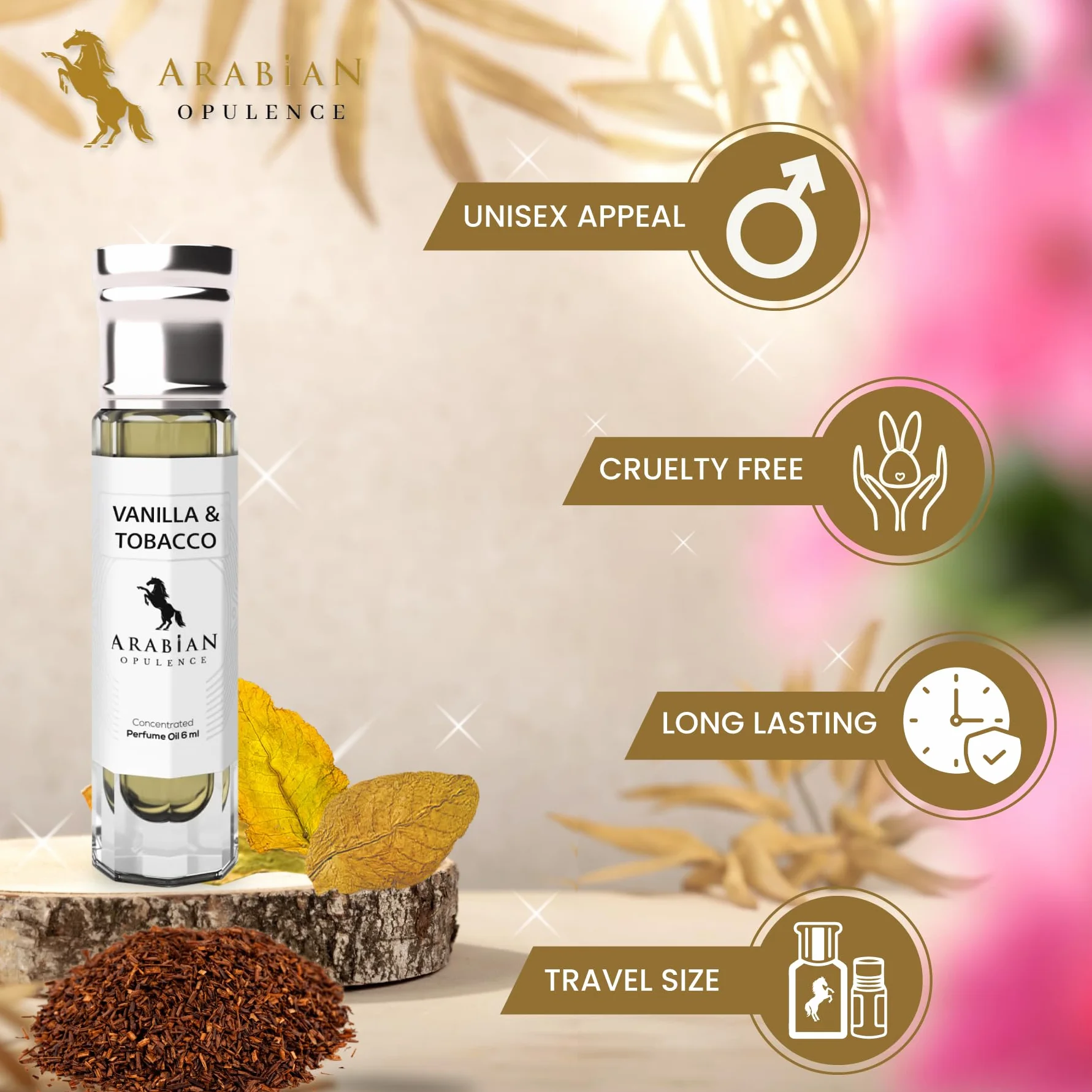 Arabian Opulence FR273 VANILLA & TOBACCO Roll-on olejek perfumowany, skoncentrowany olejek do ciała, długotrwałe perfumy na bazie oleju dla mężczyzn i kobiet, rozmiar podróżny, butelka na olej