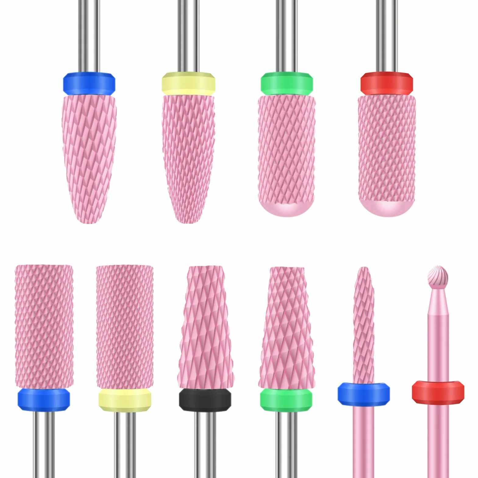 Depvko 10 sztuk ceramicznych wierteł do paznokci, 3/32 '' profesjonalne elektryczne frezy do manicure pedicure, zestaw do paznokci akrylowych żelowych, wiertło do skórek bezpieczeństwa, różowy