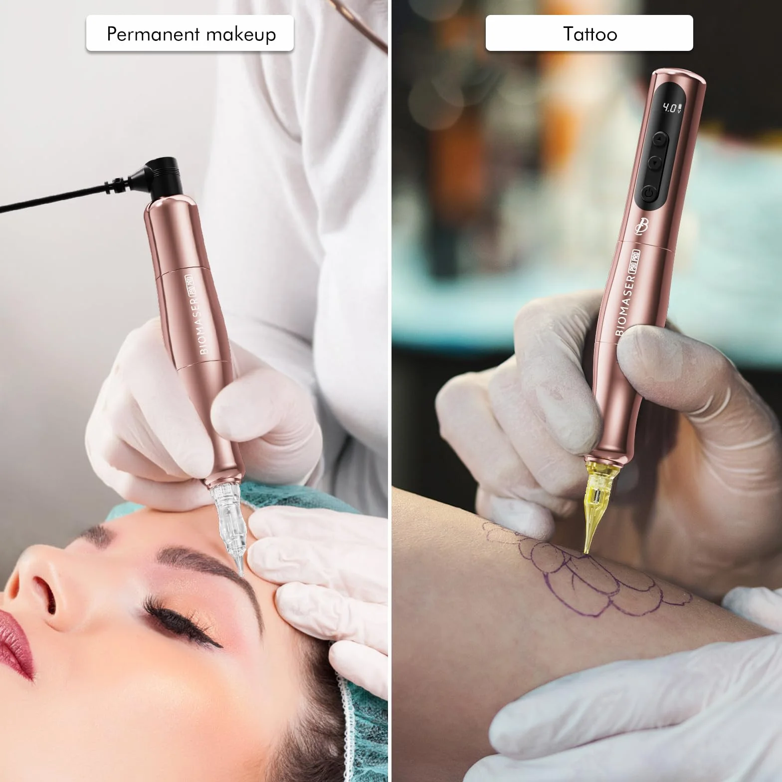 Biomaser P90 PRO Przewodowa i Bezprzewodowa półtrwała maszyna do makijażu brwi, eyeliner do ust (różowe złoto)