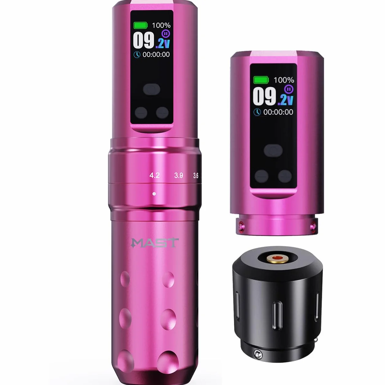 Mast Fold2 Pro Wireless Tattoo Machine Pen Rotary Tattoo Machine Tattoo Gun 7 Strokes Length 2pcs Battery 2000mAh Powerful Motor by Mcore Smart Display Screen Pink