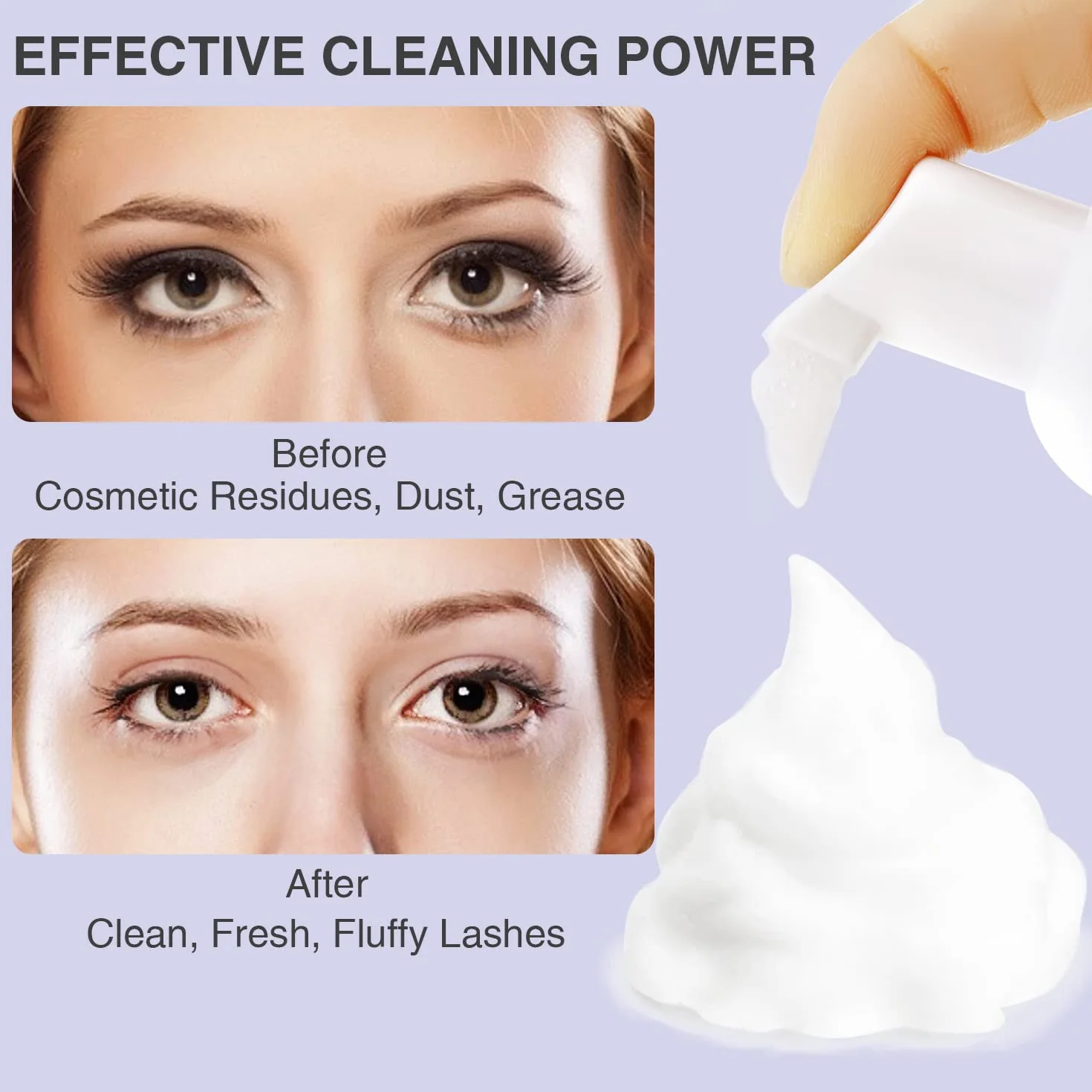 Szampon do rzęs dla przedłużania rzęs, 60ml przedłużanie rzęs Cleanser z pędzelkiem, bezolejowe powiek pieniący Cleanser, przedłużanie rzęs szampon zestaw z pędzelkiem, mycia rzęs dla przedłużania domu Salon Użyj