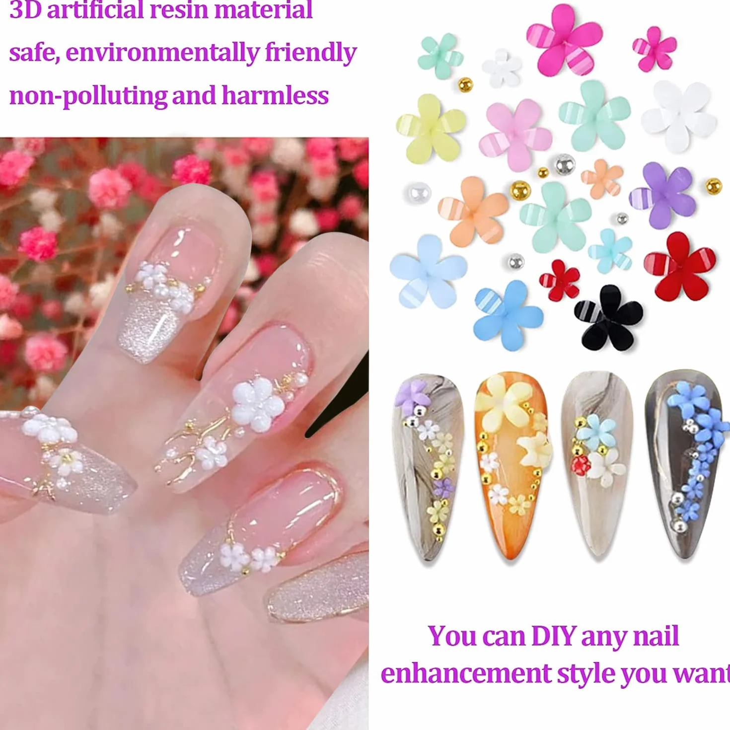 3D Flower Nail Art Charms Acrylic Nail Art Supplies 3D Nail Flowers Rhinestone Manicure DIY Nail Decorations Nail Art Rhinestones Five-Petal Flower Ornaments for Women Girls DIY Nail Design