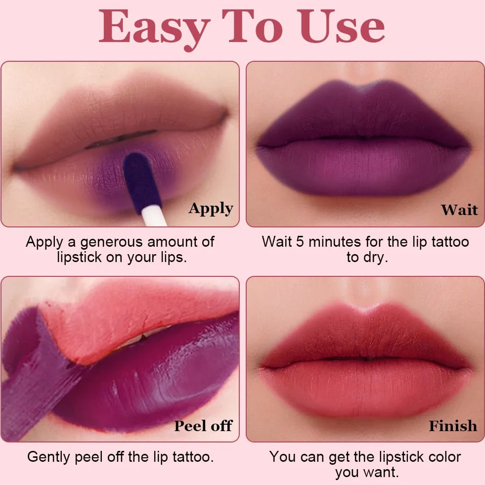 LOPHE Peel off Lip Gloss, 3 sztuki masek do ust, długotrwały odcień do ust, wodoodporny, Peel Off z matowym wykończeniem. #C