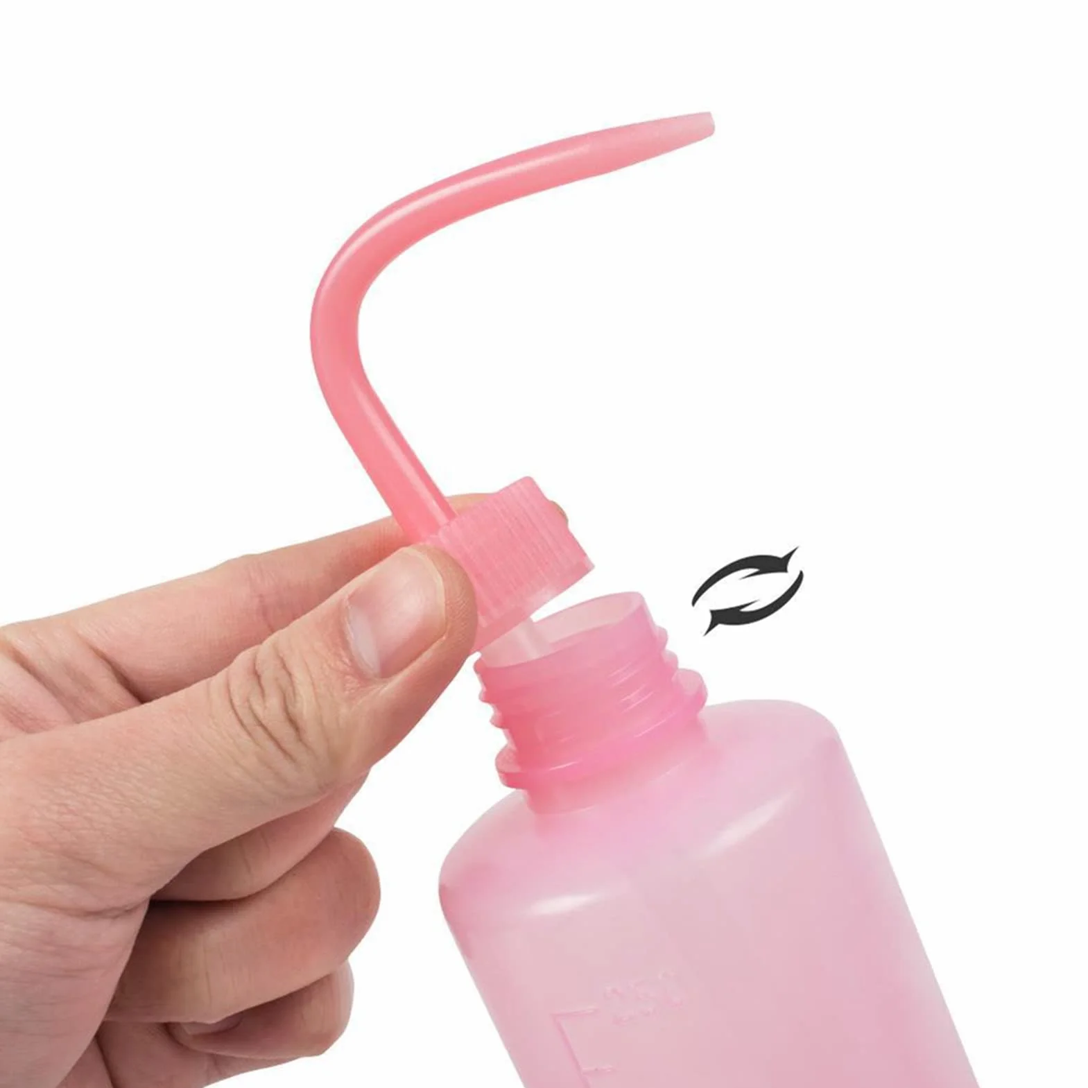 Wyciskacz do Butelek z wodą do Rzęs, 250ml Plastikowe Zakrzywione Narzędzia do Dysz, Przenośna Butelka do Mycia Tatuaży dla Fryzjerów (Różowy)