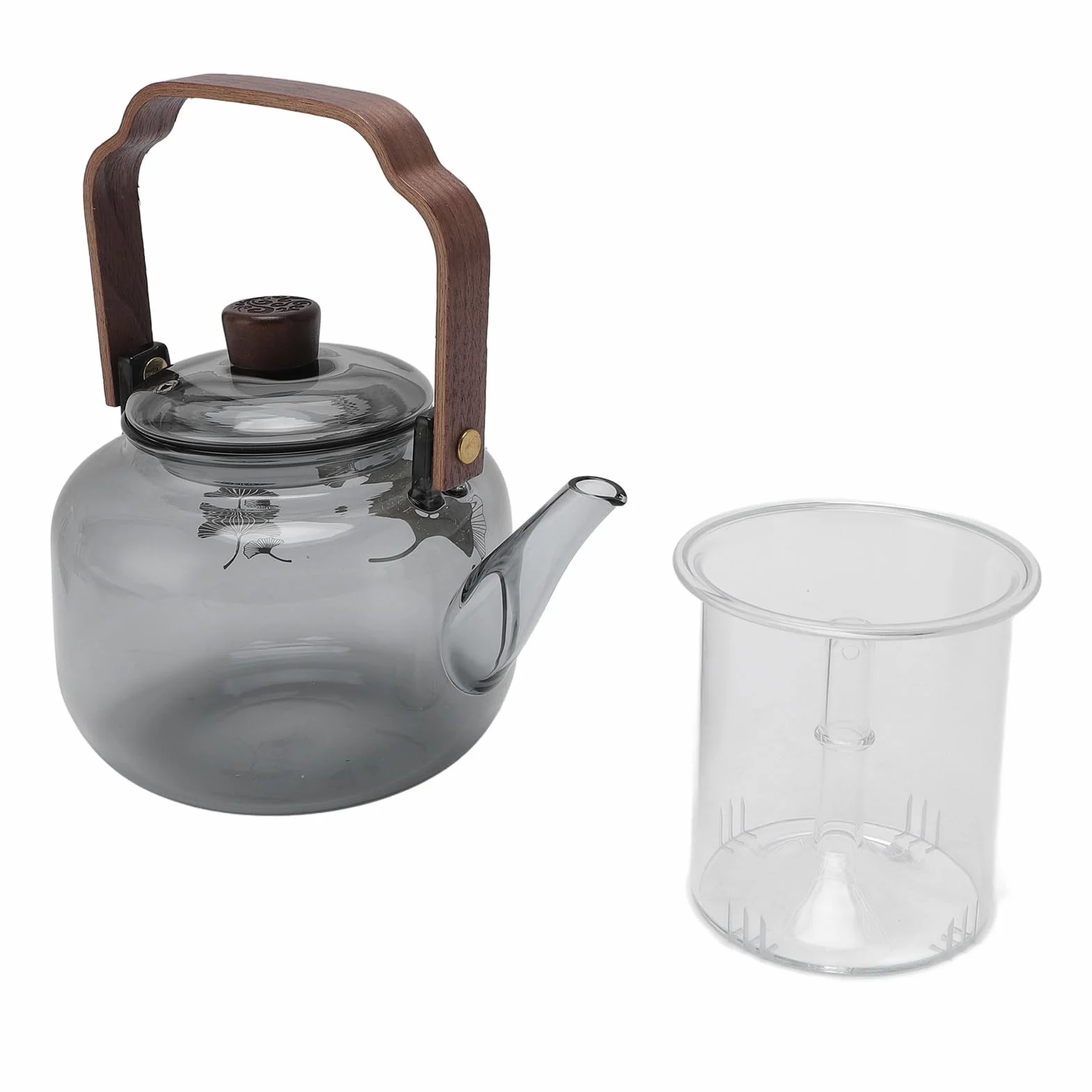 Szklany Czajniczka z Wyjmowanymi Infuzorami 900 Ml Wysoka Borokrzewnik Kuchenna Bezpieczna Herbata Kettle Drewniana Rączka przezroczystą pokrywkę, na luźną herbatę, Kemping Produku