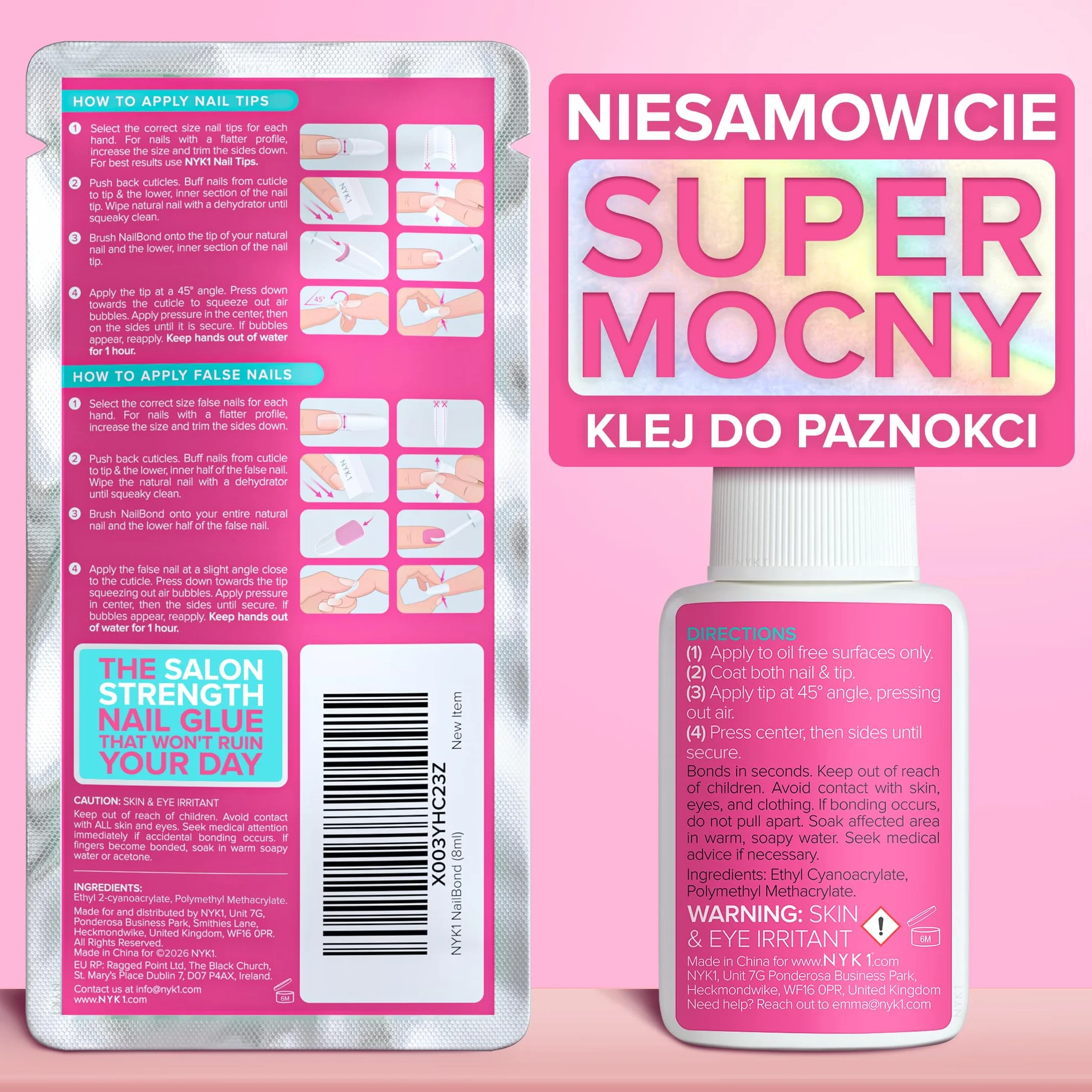 NYK1 NailBond Klej Do Paznokci Prasowanych 8 ml Bardzo Mocny Długotrwały
