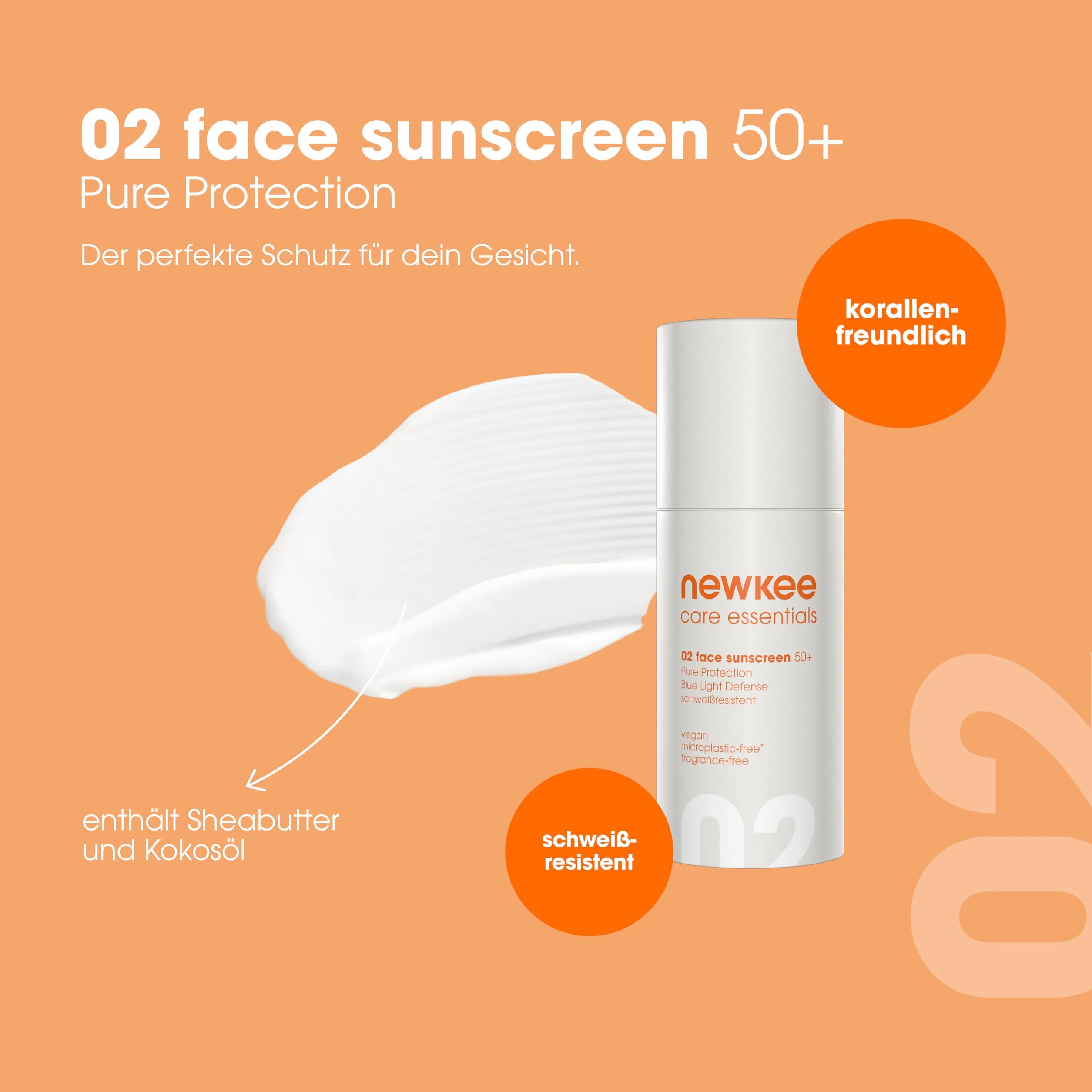 newkee Krem przeciwsłoneczny do twarzy LSF 50+ (30 ml) wodoodporny filtr przeciwsłoneczny, natychmiastowa ochrona, idealny do uprawiania sportu, Skincare opracowany przez Manuel Neuer & Angelique
