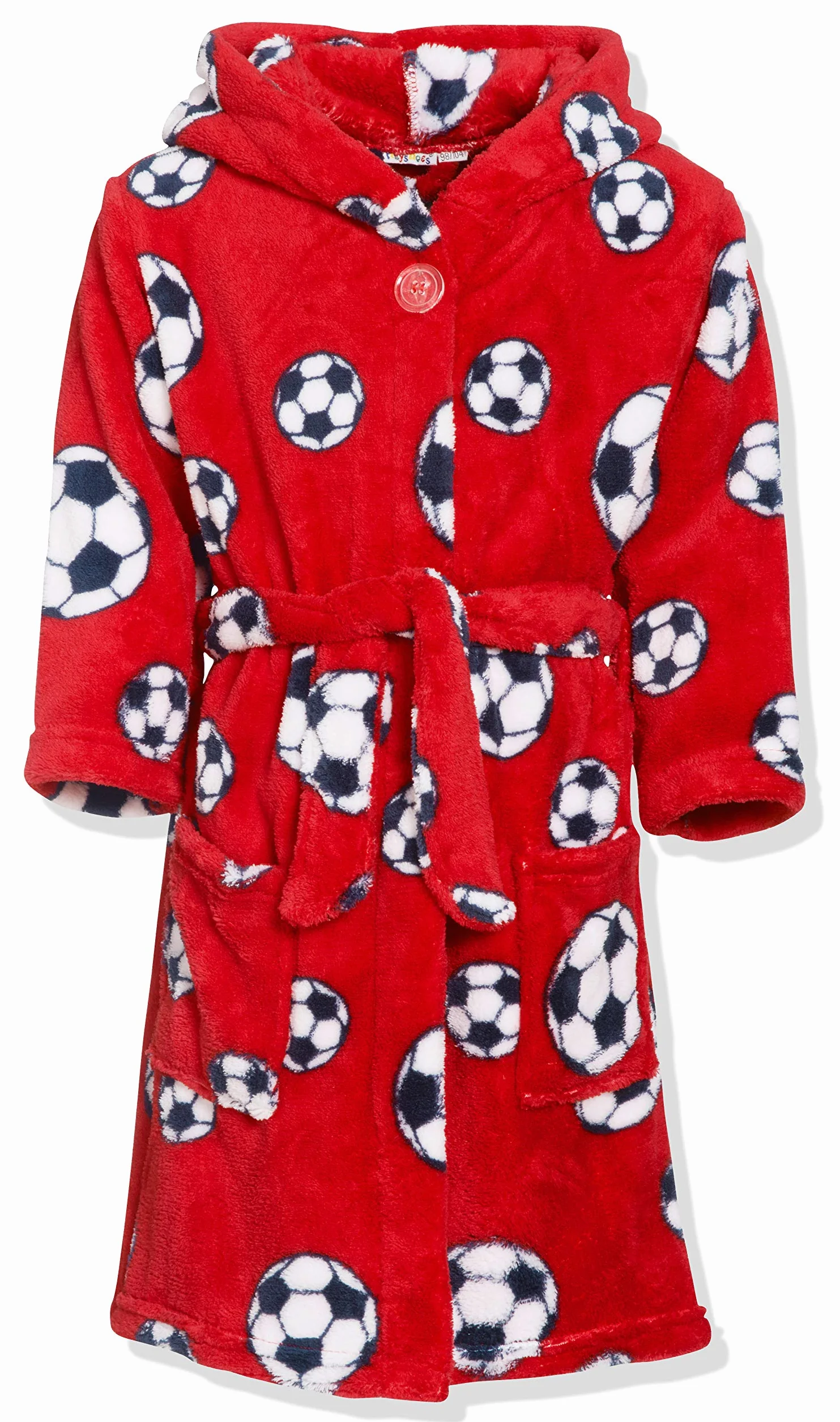 Playshoes Unisex dziecięcy szlafrok polarowy dla dzieci poranny szlafrok, Czerwona piłka nożna, 134-140