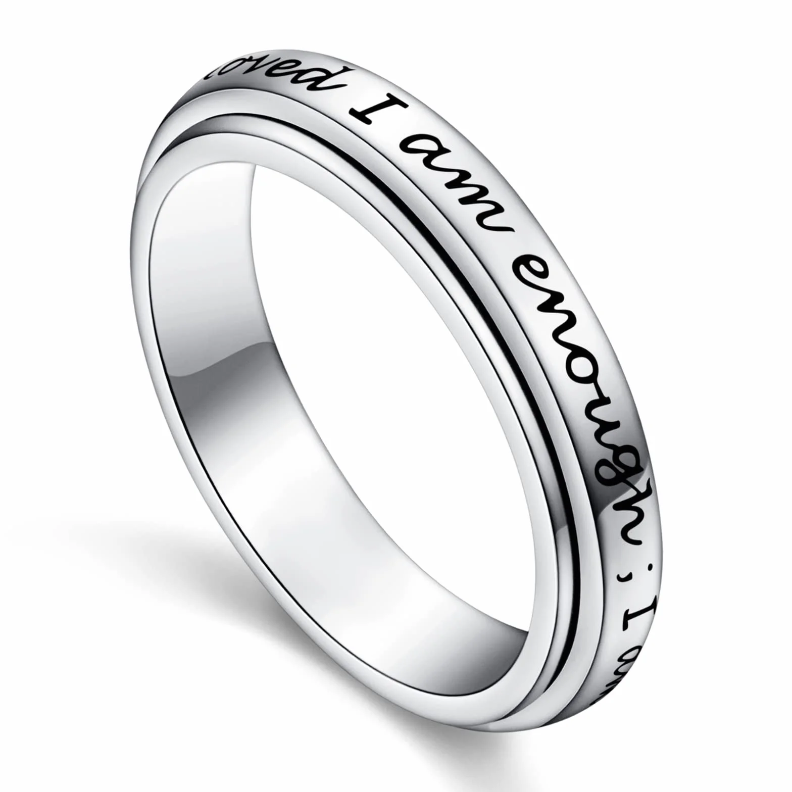 I am Enough Spinner Ring pierścionek ze srebra wysokiej próby 925, antystresowy, antystresowy, ADHD, autyzm
