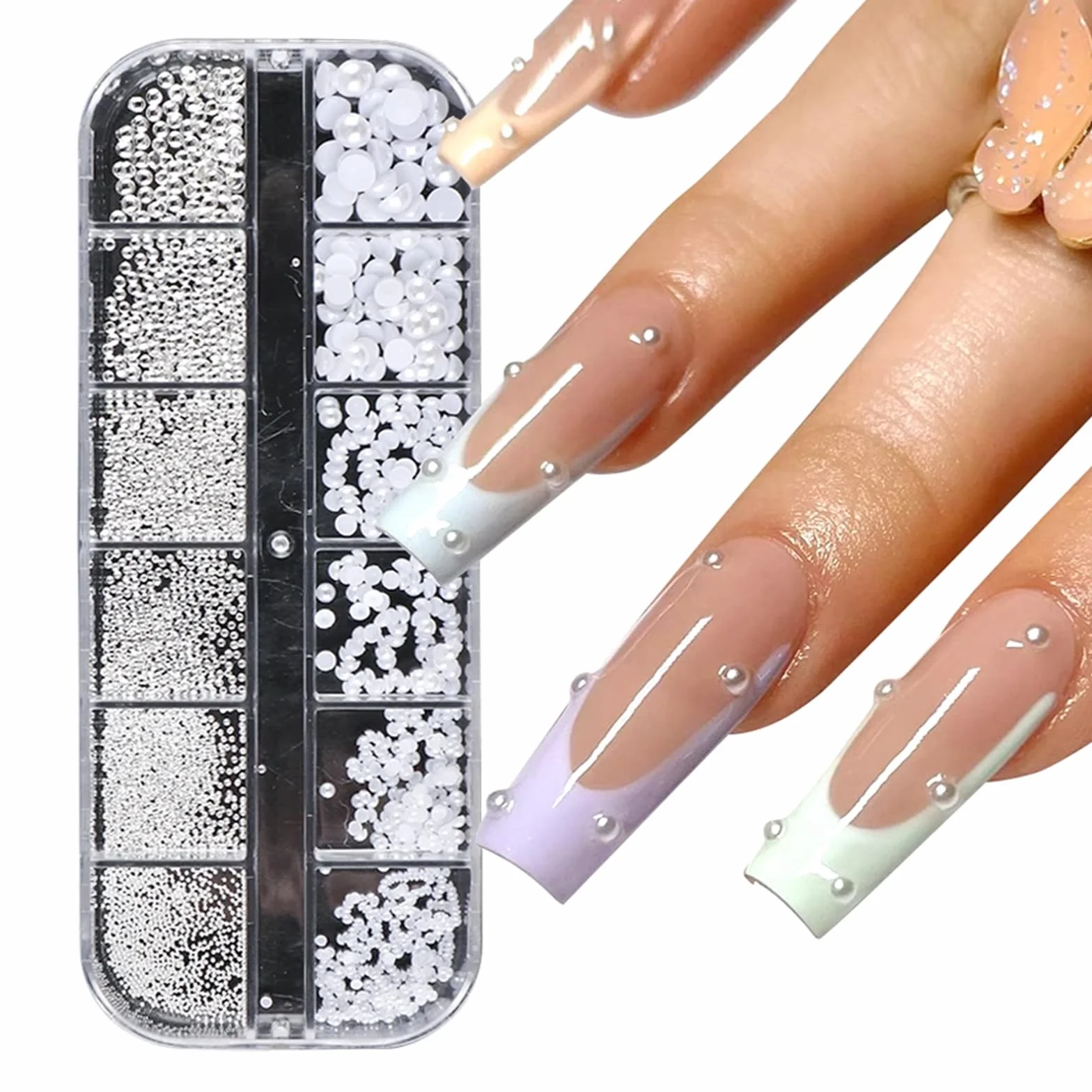 GZSY Nail Art kamienie stras, koraliki do paznokci, białe, 12 rastrów, do zdobienia paznokci, akcesoria do zdobienia paznokci