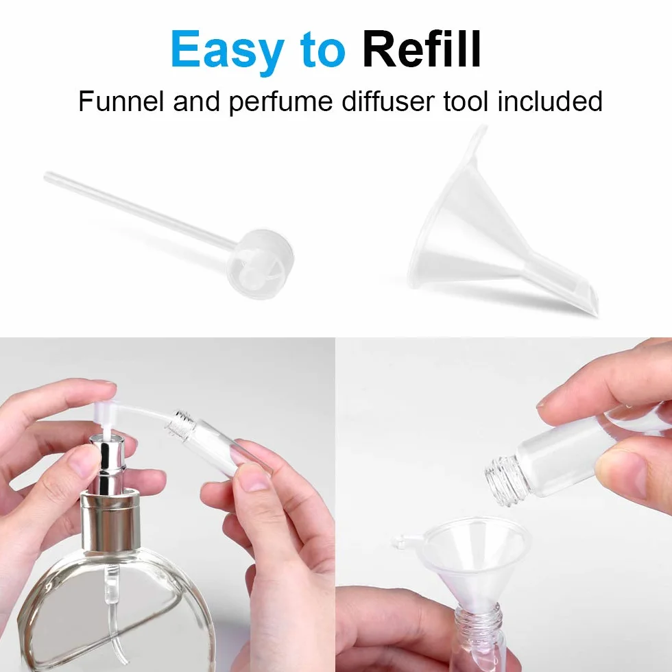 Atomizer do perfum, 3 szt., 10 ml, rozpylacze z aluminium, butelka z lejkiem i pipetą dla kobiet i mężczyzn, przenośna w podróży